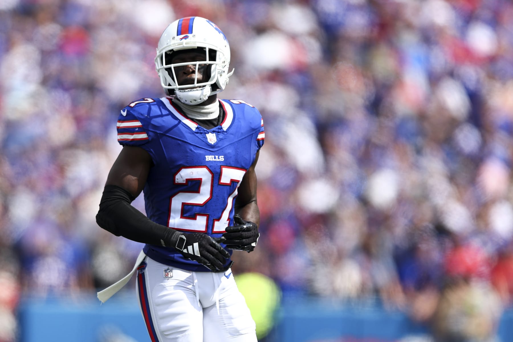 ORCHARD PARK, NY - SEPTEMBER 17: Tre’Davious White #27 of the Buffalo Bills lines up before a play during an NFL football game against the Las Vegas Raiders at Highmark Stadium on September 17, 2023 in Orchard Park, New York. (Photo by Kevin Sabitus/Getty Images)