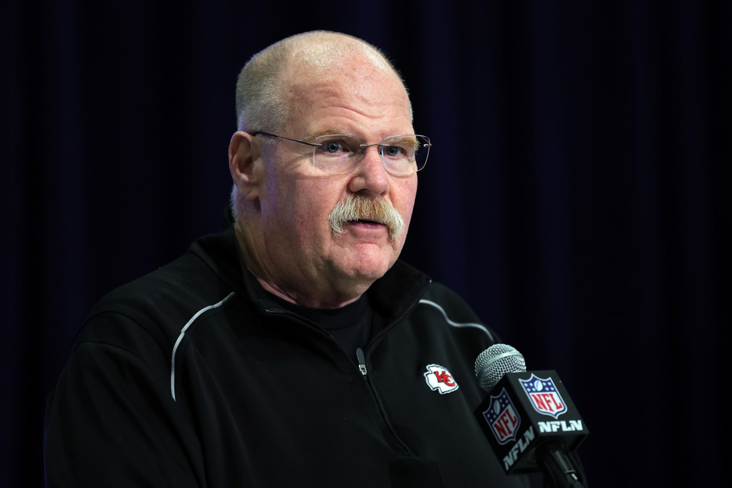 INDIANAPOLIS, INDIANA - FEBRUARY 27: Head coach Andy Reid of the Kansas City Chiefs speaks to the media during the NFL Combine at the Indiana Convention Center on February 27, 2024 in Indianapolis, Indiana. (Photo by Stacy Revere/Getty Images) INDIANAPOLIS, INDIANA - FEBRUARY 27: Head coach Andy Reid of the Kansas City Chiefs speaks to the media during the NFL Combine at the Indiana Convention Center on February 27, 2024 in Indianapolis, Indiana. (Photo by Stacy Revere/Getty Images)