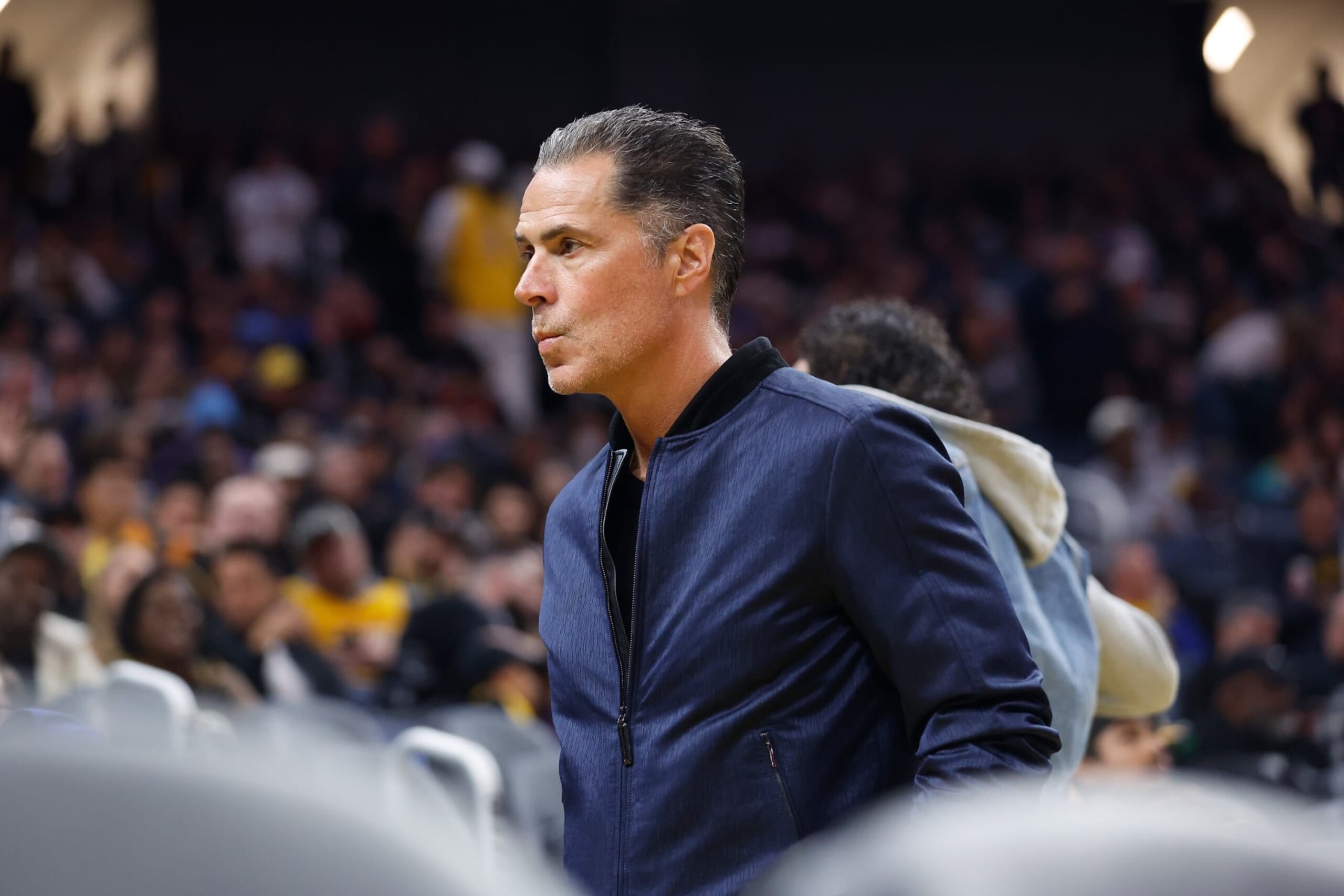 SAN FRANCISCO, CALIFORNIA - FEBRUARY 22: Los Angeles Lakers general manager Rob Pelinka looks on during the game against the Golden State Warriors at Chase Center on February 22, 2024 in San Francisco, California. NOTE TO USER: User expressly acknowledges and agrees that, by downloading and or using this photograph, User is consenting to the terms and conditions of the Getty Images License Agreement. (Photo by Lachlan Cunningham/Getty Images) SAN FRANCISCO, CALIFORNIA - FEBRUARY 22: Los Angeles Lakers general manager Rob Pelinka looks on during the game against the Golden State Warriors at Chase Center on February 22, 2024 in San Francisco, California. NOTE TO USER: User expressly acknowledges and agrees that, by downloading and or using this photograph, User is consenting to the terms and conditions of the Getty Images License Agreement. (Photo by Lachlan Cunningham/Getty Images)