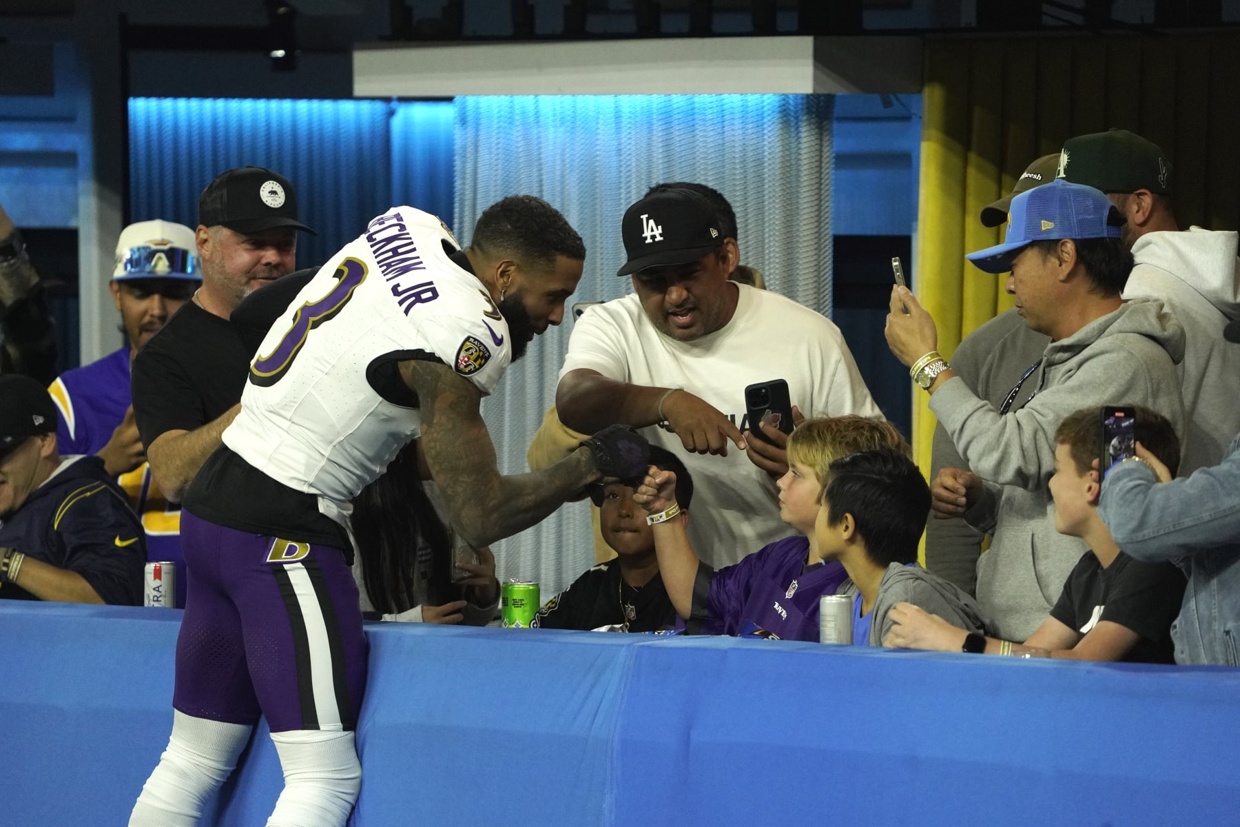 INGLEWOOD, CA - NOVEMBER 26: Odell Beckham Jr. #3 of the Ravens during the Los Angeles Chargers game versus the Baltimore Ravens on November 26, 2023, at SoFi Stadium in Inglewood, CA. (Photo by Kevin Reece/Icon Sportswire via Getty Images)