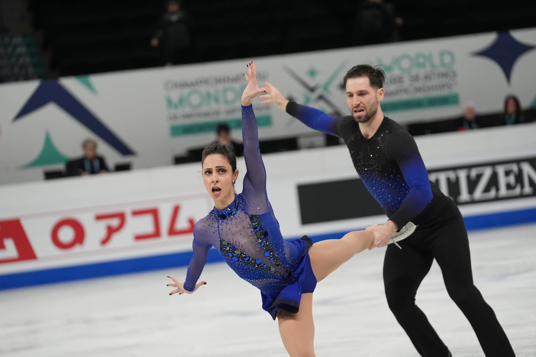 MONTREAL, CANADA - MARCH 20 : Deanna Stellato-Dudek and Maxime Deschamps of Canada compete in 'Pairs Short Program' during World Figure Skating Championships 2024 in Montreal, Quebec, Canada on March 20, 2024. (Photo by Mert Alper Dervis/Anadolu via Getty Images)