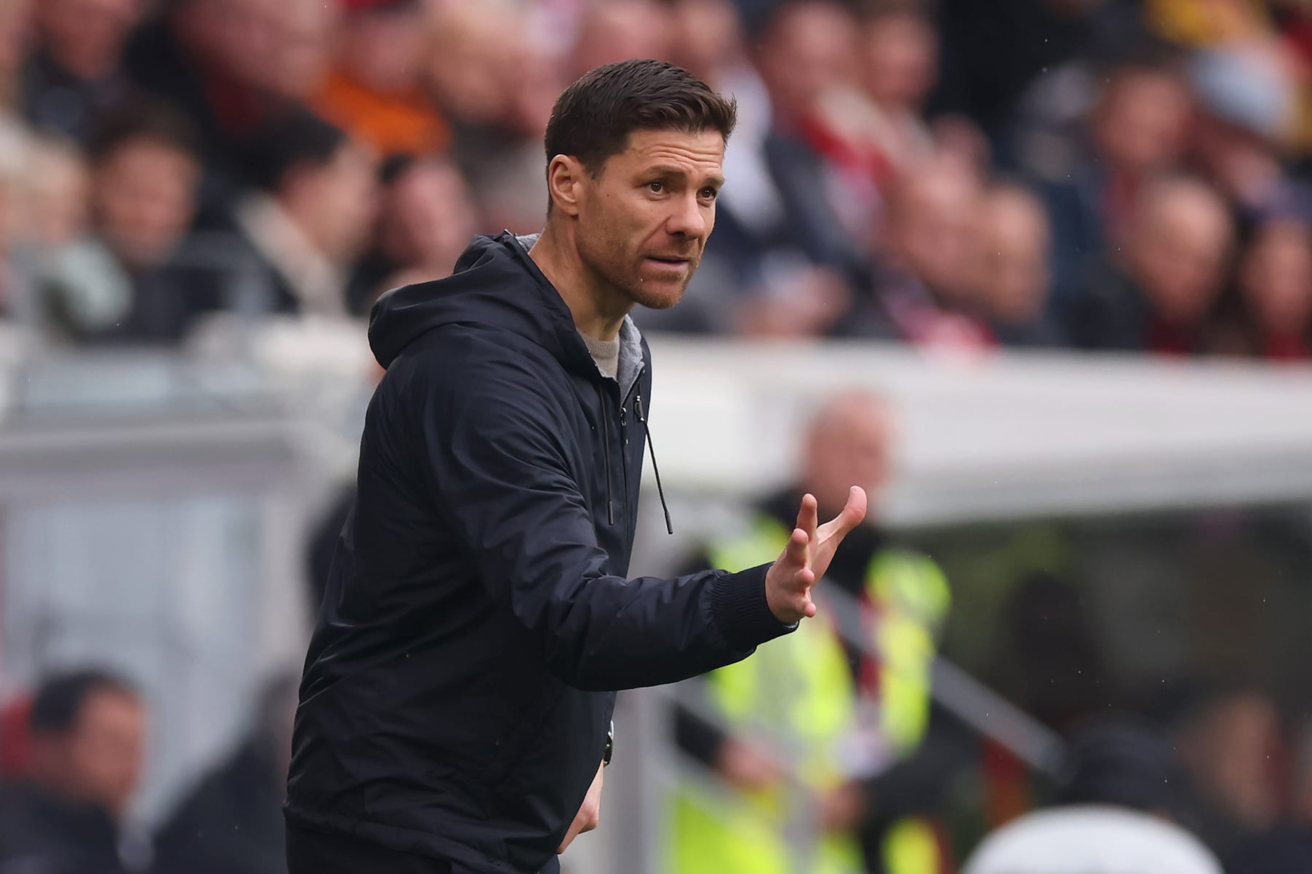 FREIBURG IM BREISGAU, GERMANY - MARCH 17: Xabi Alonso, Head Coach of Bayer Leverkusen, gestures during the Bundesliga match between Sport-Club Freiburg and Bayer 04 Leverkusen at Europa-Park Stadion on March 17, 2024 in Freiburg im Breisgau, Germany. (Photo by Alex Grimm/Getty Images)