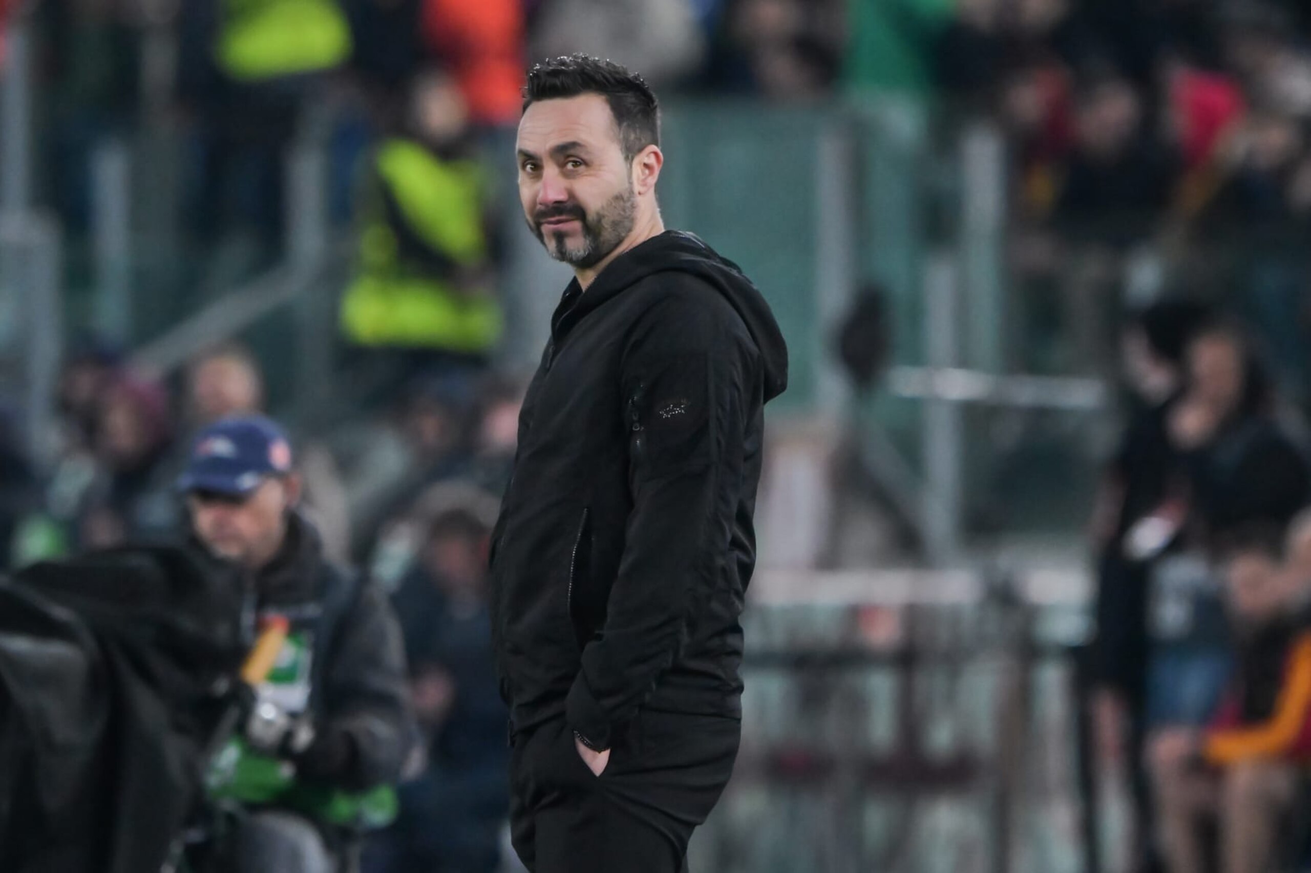 ROME, ITALY - MARCH 07: Roberto De Zerbi manager of Brighton & Hove Albion during the UEFA Europa League 2023/24 round of 16 first leg match between AS Roma and Brighton & Hove Albion at Stadio Olimpico on March 07, 2024 in Rome, Italy. (Photo by Ivan Romano/Getty Images)