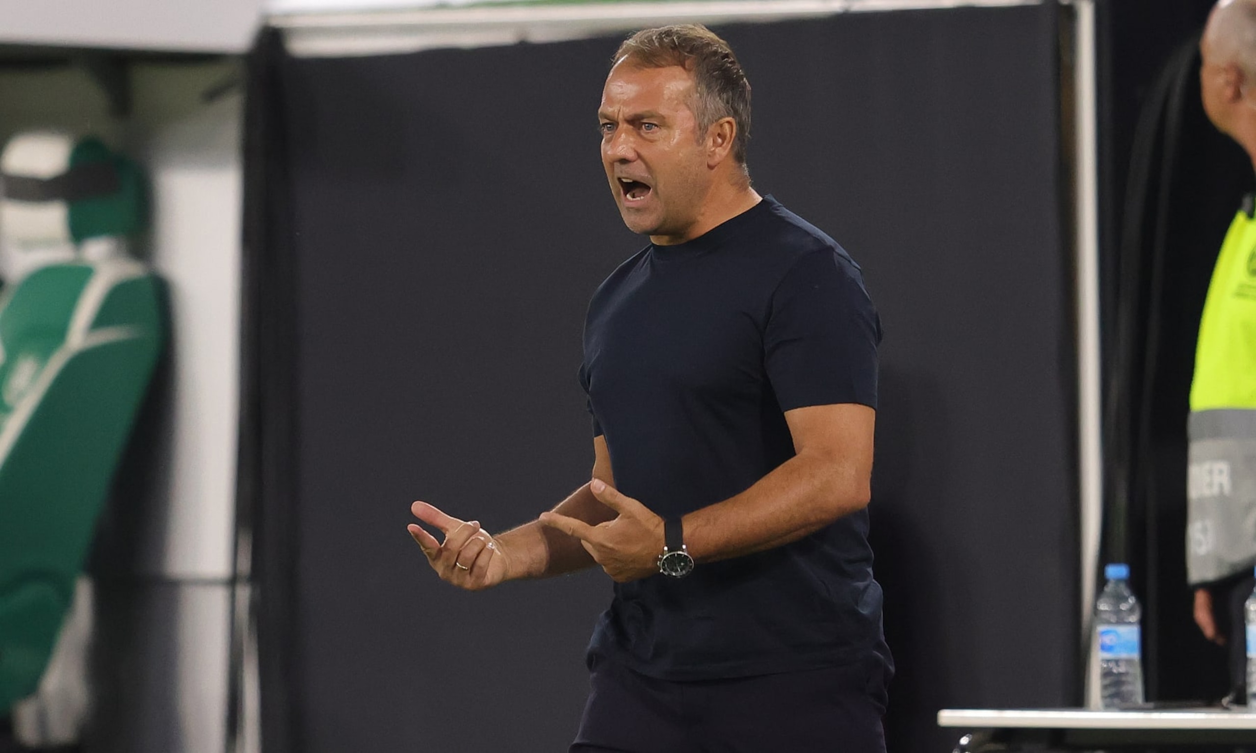 WOLFSBURG, GERMANY - SEPTEMBER 9:  Hansi Hans-Dieter Flick Head Coach of Germany  gestures during the international friendly match between Germany and Japan at Volkswagen Arena on September 9, 2023 in Wolfsburg, Germany. (Photo by Jürgen Fromme - firo sportphoto/Getty Images)