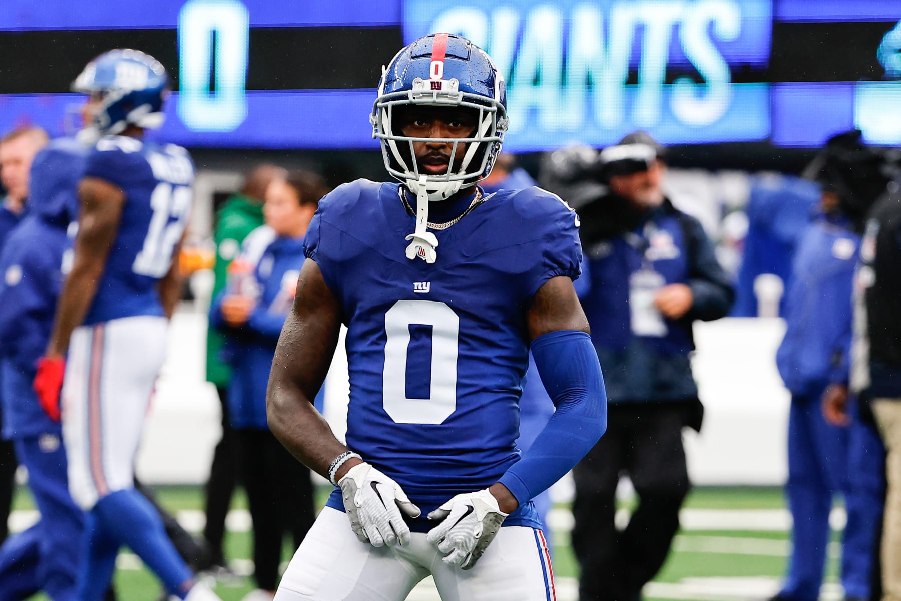 EAST RUTHERFORD, NJ - OCTOBER 29: Parris Campbell (0) of the New York Giants prior to the game against the New York Jets on October 29, 2023 at MetLife Stadium in East Rutherford, New Jersey. (Photo by Rich Graessle/Icon Sportswire via Getty Images) EAST RUTHERFORD, NJ - OCTOBER 29: Parris Campbell (0) of the New York Giants prior to the game against the New York Jets on October 29, 2023 at MetLife Stadium in East Rutherford, New Jersey. (Photo by Rich Graessle/Icon Sportswire via Getty Images)