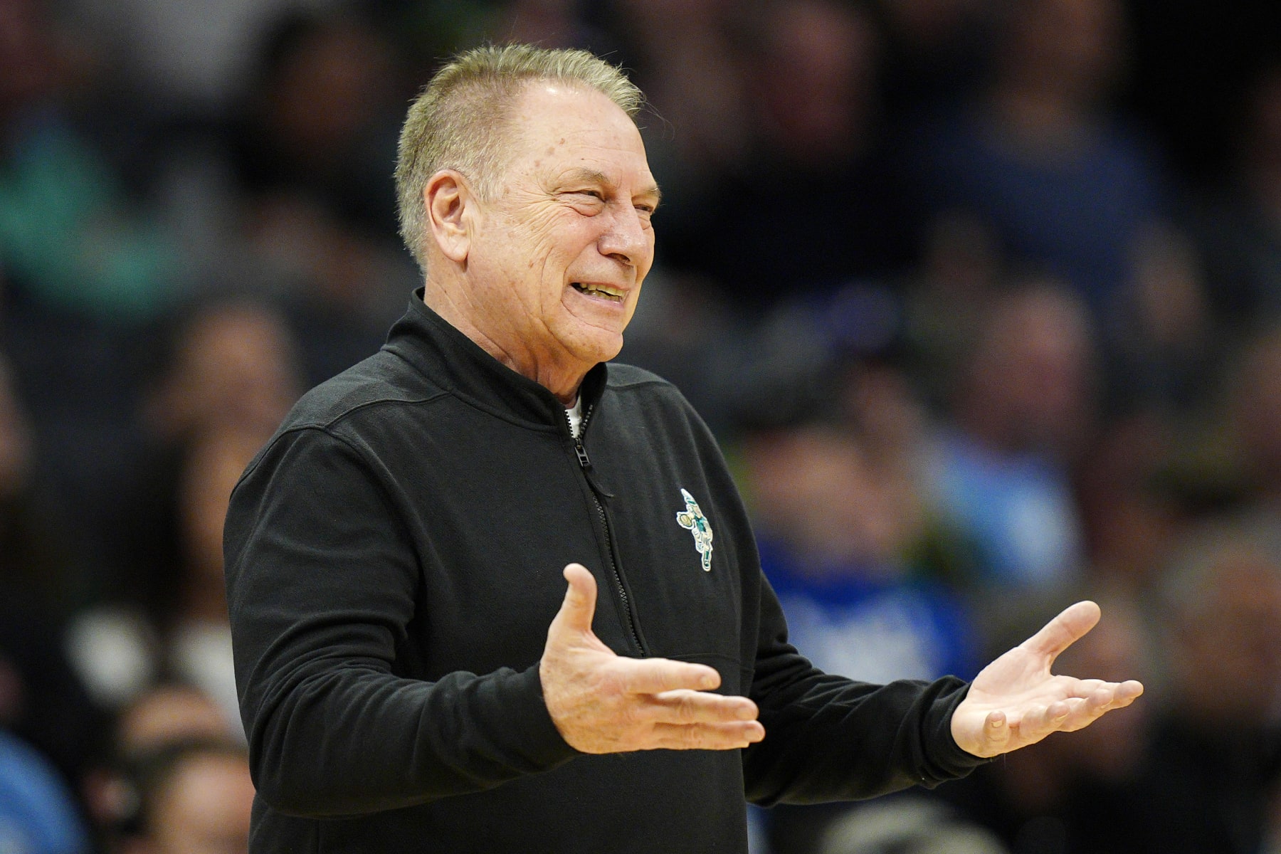 CHARLOTTE, NORTH CAROLINA - MARCH 21: Head coach Tom Izzo of the Michigan State Spartans reacts against the Mississippi State Bulldogs during the first half in the first round of the NCAA Men's Basketball Tournament at Spectrum Center on March 21, 2024 in Charlotte, North Carolina. (Photo by Jacob Kupferman/Getty Images)