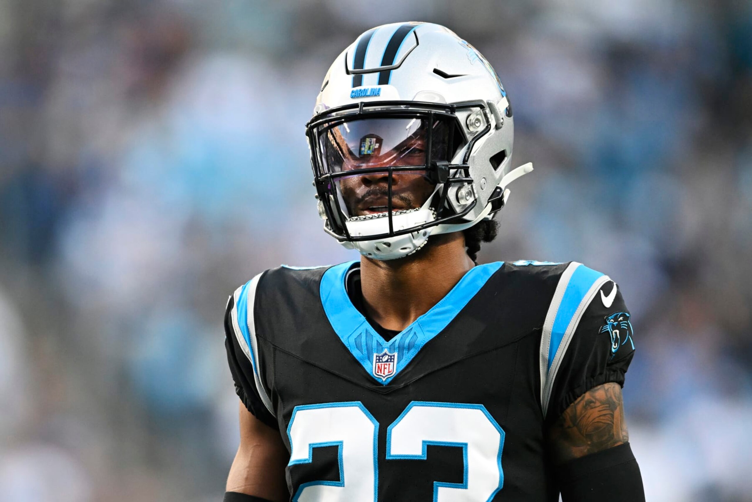 CHARLOTTE, NORTH CAROLINA - NOVEMBER 05: CJ Henderson #23 of the Carolina Panthers stand son the field against the Indianapolis Colts in the second quarter at Bank of America Stadium on November 05, 2023 in Charlotte, North Carolina. (Photo by Eakin Howard/Getty Images)