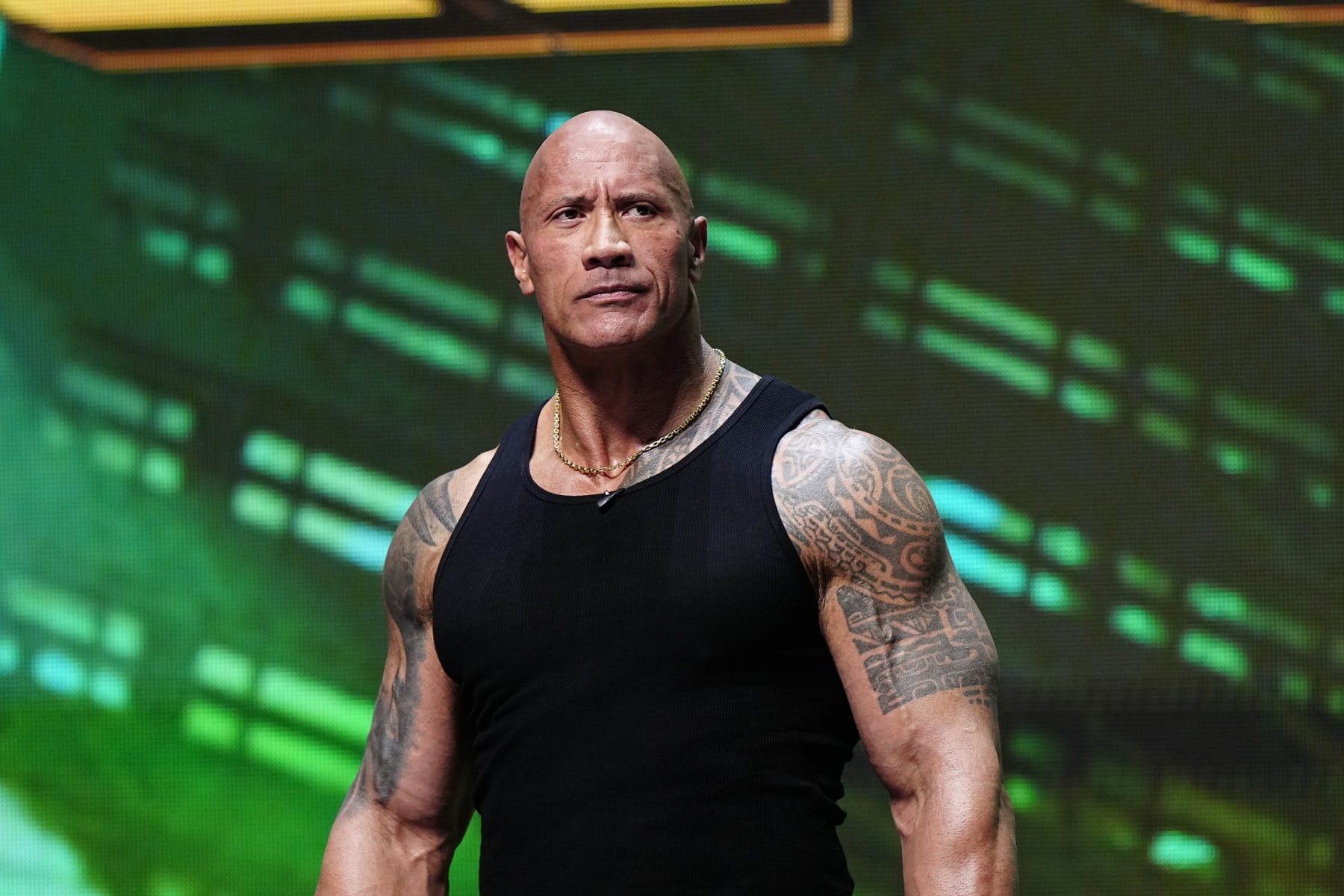 LAS VEGAS, NV - FEBRUARY 08:  Dwayne "The Rock" Johnson, Ten-Time WWE World Champion during the WWE Wrestlemania XL Kickoff on February 08, 2024, at T-Mobile Arena in Las Vegas, NV. (Photo by Louis Grasse/PXimages/Icon Sportswire via Getty Images)