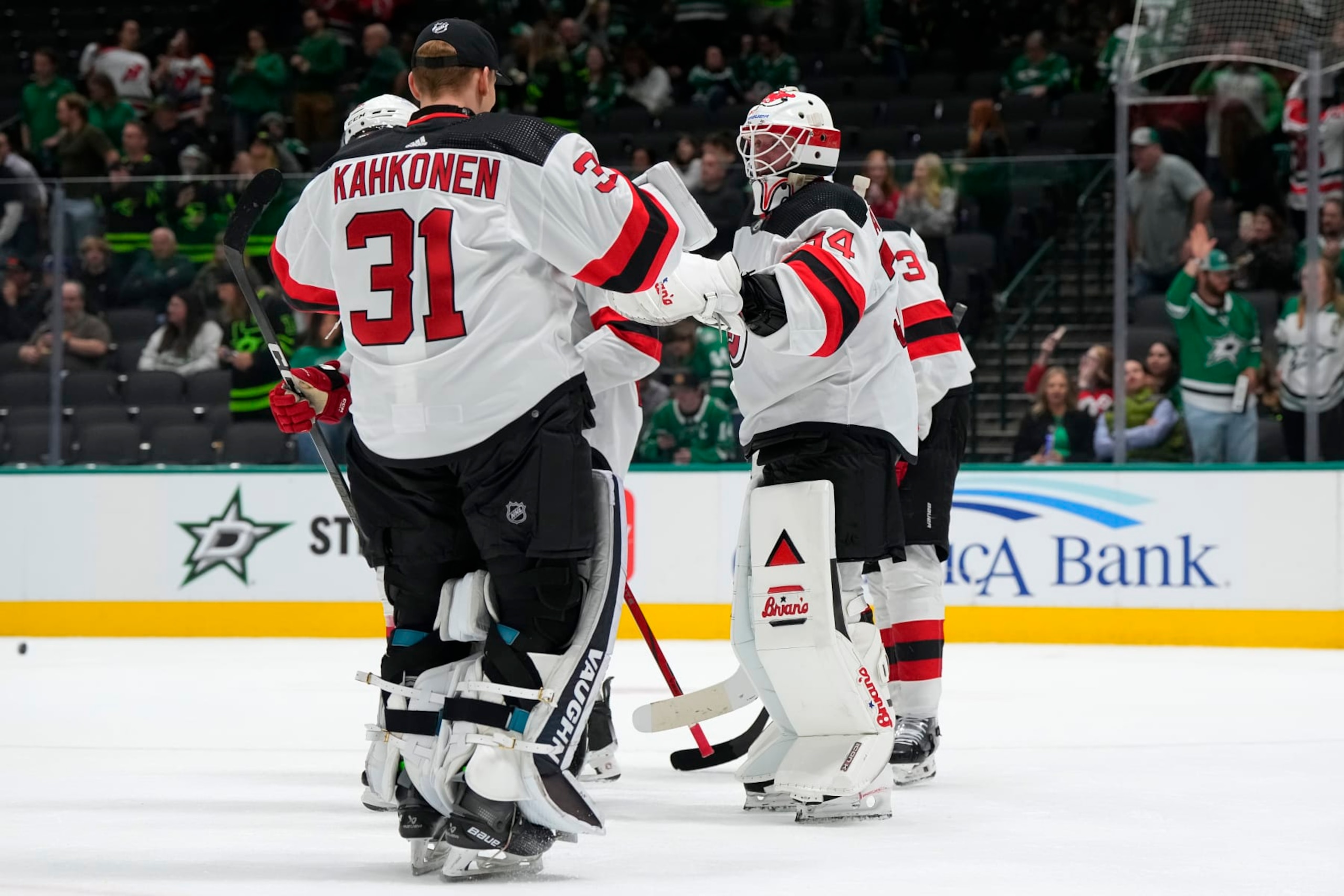 New Jersey Devils goaltenders Kaapo Kähkönen (left) and Jake Allen. New Jersey Devils goaltenders Kaapo Kähkönen (left) and Jake Allen.