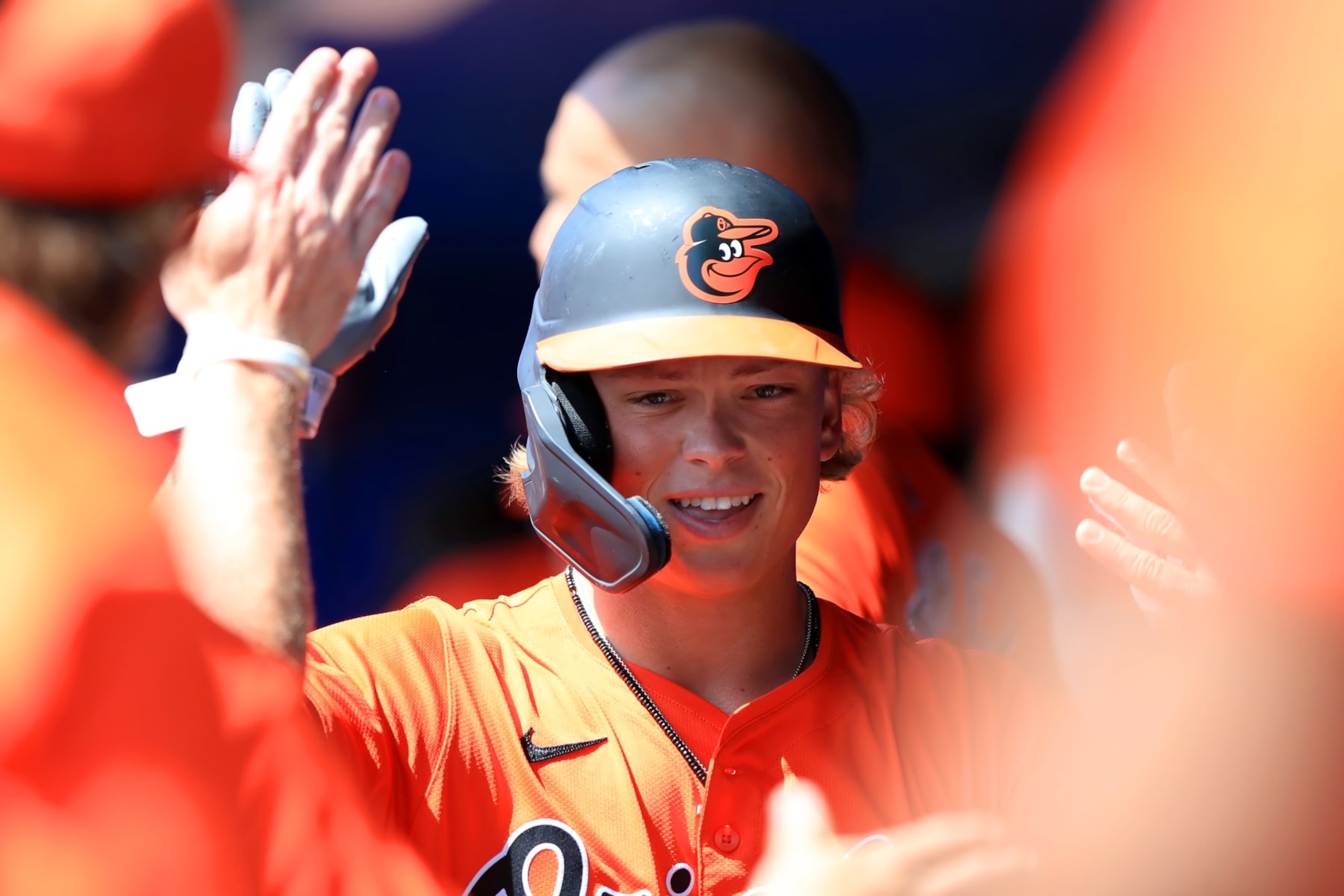 DUNEDIN, FL - March 10: Baltimore Orioles Infielder Jackson Holliday (87) during the spring training game between the Baltimore Orioles (SS) and the Toronto Blue Jays (SS) on March 10, 2024, at the TD Ballpark in Dunedin, FL. (PhotoPhoto by Cliff Welch/Icon Sportswire via Getty Images)
