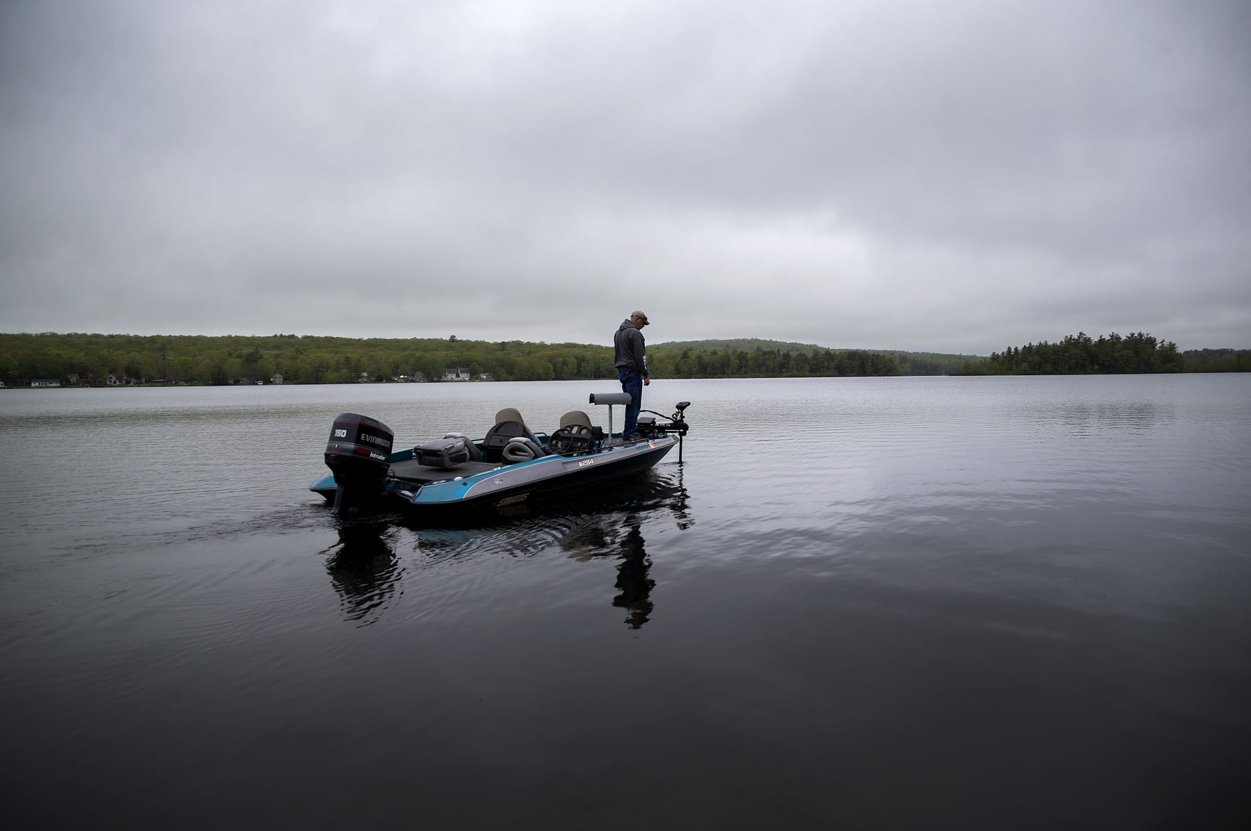 AUGUSTA, ME - May 21: Todd Philbrook of Rockland heads out on Togus Pond in Augusta on Saturday, May 21, 2022, to fish for bass. (Staff photo by Derek Davis/Portland Press Herald via Getty Images)