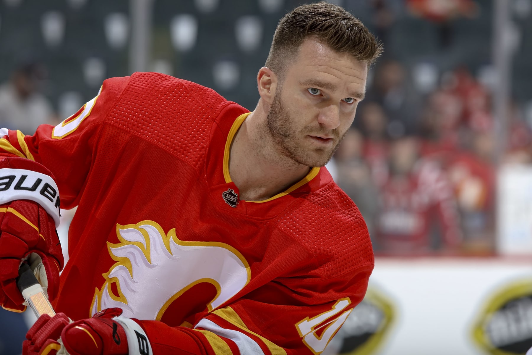 CALGARY, AB - MARCH 18: Jonathan Huberdeau #10 of the Calgary Flames skates during warmup prior to the game against the Washington Capitals at Scotiabank Saddledome on March 18, 2024 in Calgary, Alberta, Canada. (Photo by Gerry Thomas/NHLI via Getty Images) CALGARY, AB - MARCH 18: Jonathan Huberdeau #10 of the Calgary Flames skates during warmup prior to the game against the Washington Capitals at Scotiabank Saddledome on March 18, 2024 in Calgary, Alberta, Canada. (Photo by Gerry Thomas/NHLI via Getty Images)