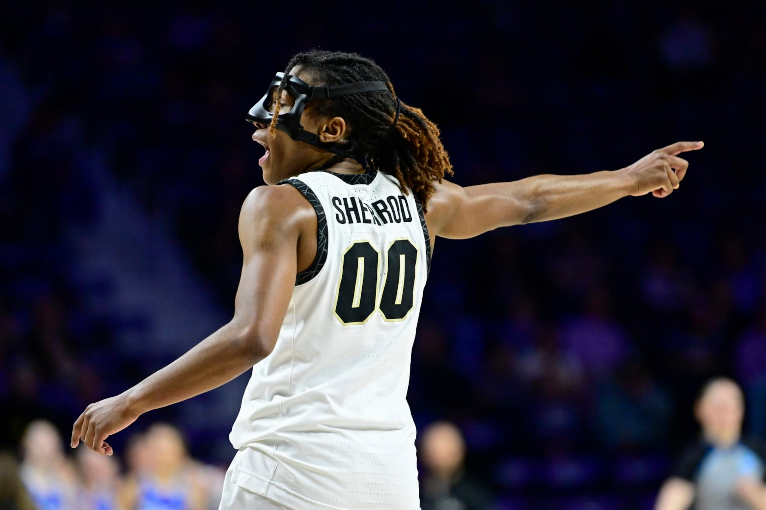 MANHATTAN, KANSAS - MARCH 22: Jaylyn Sherrod #00 of the Colorado Buffaloes reacts during the first round of the 2024 NCAA Women's Basketball Tournament held at Bramlage Coliseum on March 22, 2024 in Manhattan, Kansas. (Photo by Gerald Leong/NCAA Photos via Getty Images)