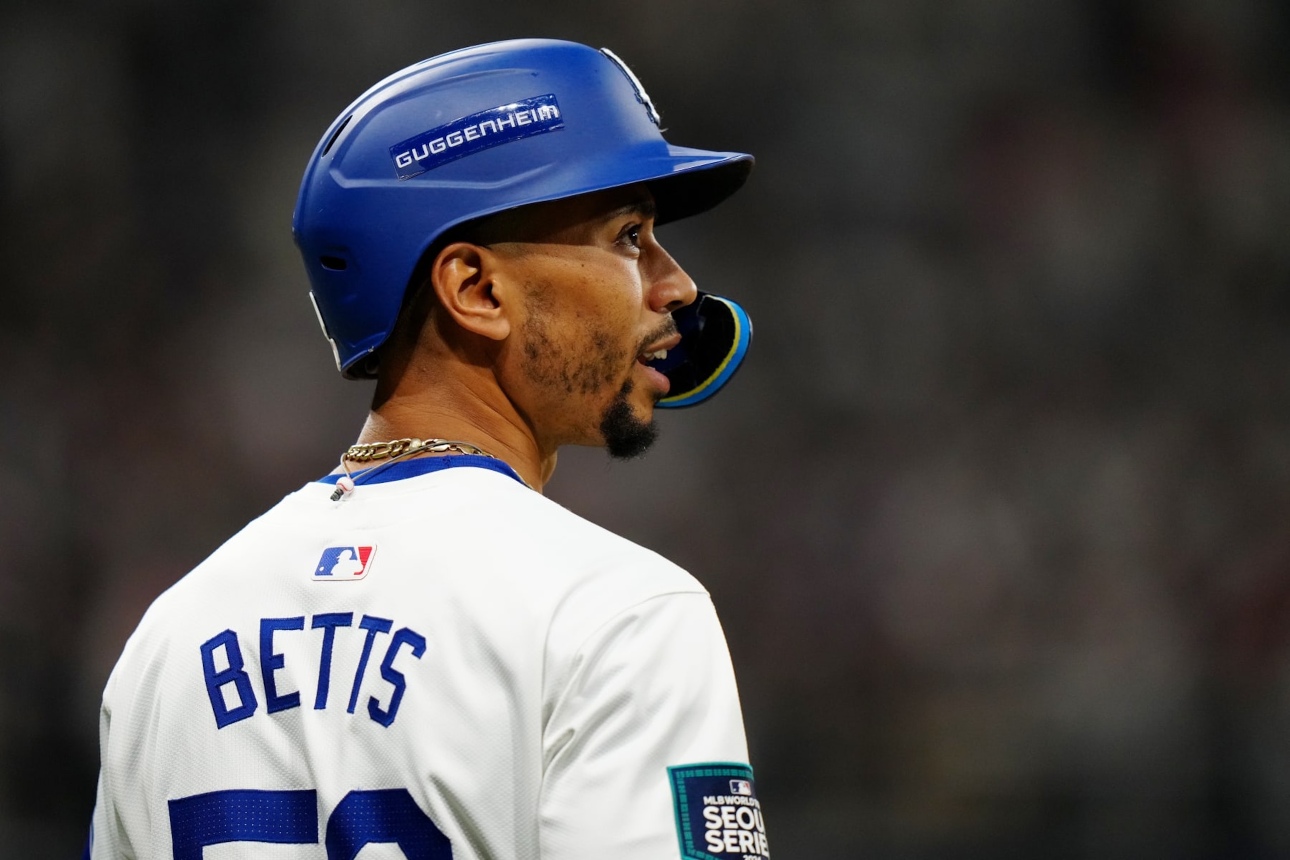 SEOUL, SOUTH KOREA - MARCH 21: Mookie Betts #50 of the Los Angeles Dodgers looks on during the 2024 Seoul Series game between the San Diego Padres and the Los Angeles Dodgers at Gocheok Sky Dome on Thursday, March 21, 2024 in Seoul, California. (Photo by Daniel Shirey/MLB Photos via Getty Images) SEOUL, SOUTH KOREA - MARCH 21: Mookie Betts #50 of the Los Angeles Dodgers looks on during the 2024 Seoul Series game between the San Diego Padres and the Los Angeles Dodgers at Gocheok Sky Dome on Thursday, March 21, 2024 in Seoul, California. (Photo by Daniel Shirey/MLB Photos via Getty Images)