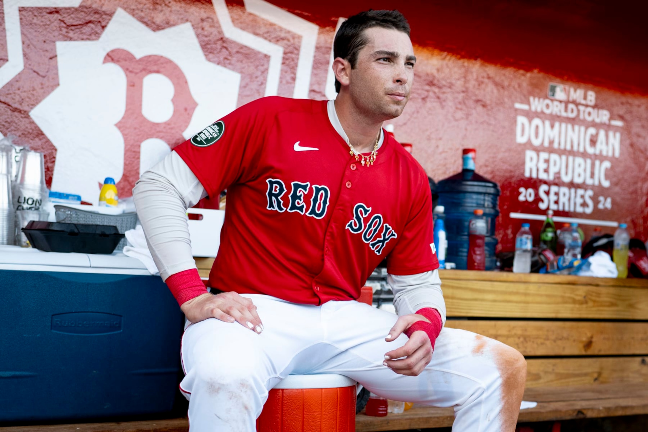 SANTO DOMNDO, DOMINICAN REPUBLIC - MARCH 10: Triston Casas #36 of the Boston Red Sox sits in the dugout during the 2024 Dominican Republic Series game against the Tampa Bay Rays as part of the MLB World Tour at Estadio Quisqueya on March 10, 2024 in Santo Domingo, Dominican Republic. (Photo by Maddie Malhotra/Boston Red Sox/Getty Images) SANTO DOMNDO, DOMINICAN REPUBLIC - MARCH 10: Triston Casas #36 of the Boston Red Sox sits in the dugout during the 2024 Dominican Republic Series game against the Tampa Bay Rays as part of the MLB World Tour at Estadio Quisqueya on March 10, 2024 in Santo Domingo, Dominican Republic. (Photo by Maddie Malhotra/Boston Red Sox/Getty Images)