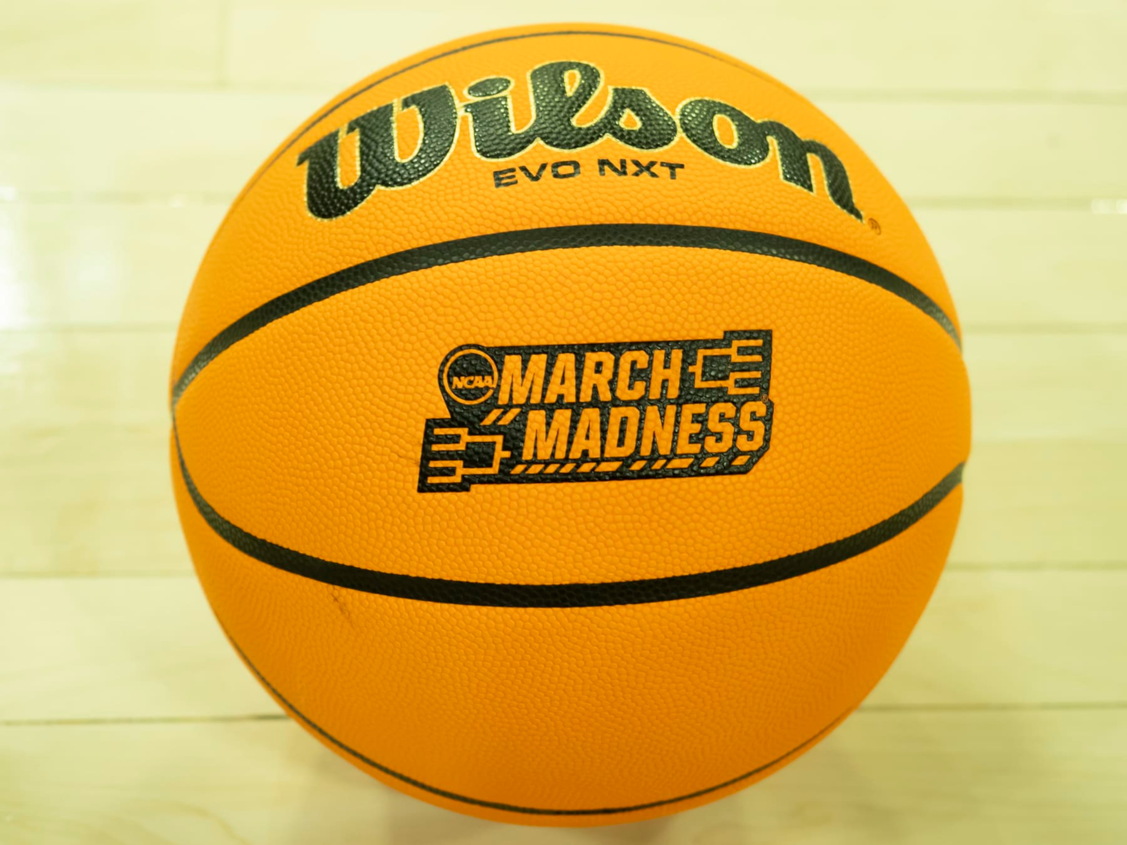 SOUTH BEND, IN - MARCH 23: A NCAA March Madness logo is pictured on a Wilson EVO NXT basketball before the game between the Kent State Golden Flashes  and the Notre Dame Fighting Irish in the first round of the NCAA Division I Women's Championship on March 23, 2024 at Purcell Pavilion in South Bend, Indiana. (Photo by Joseph Weiser/Icon Sportswire via Getty Images)