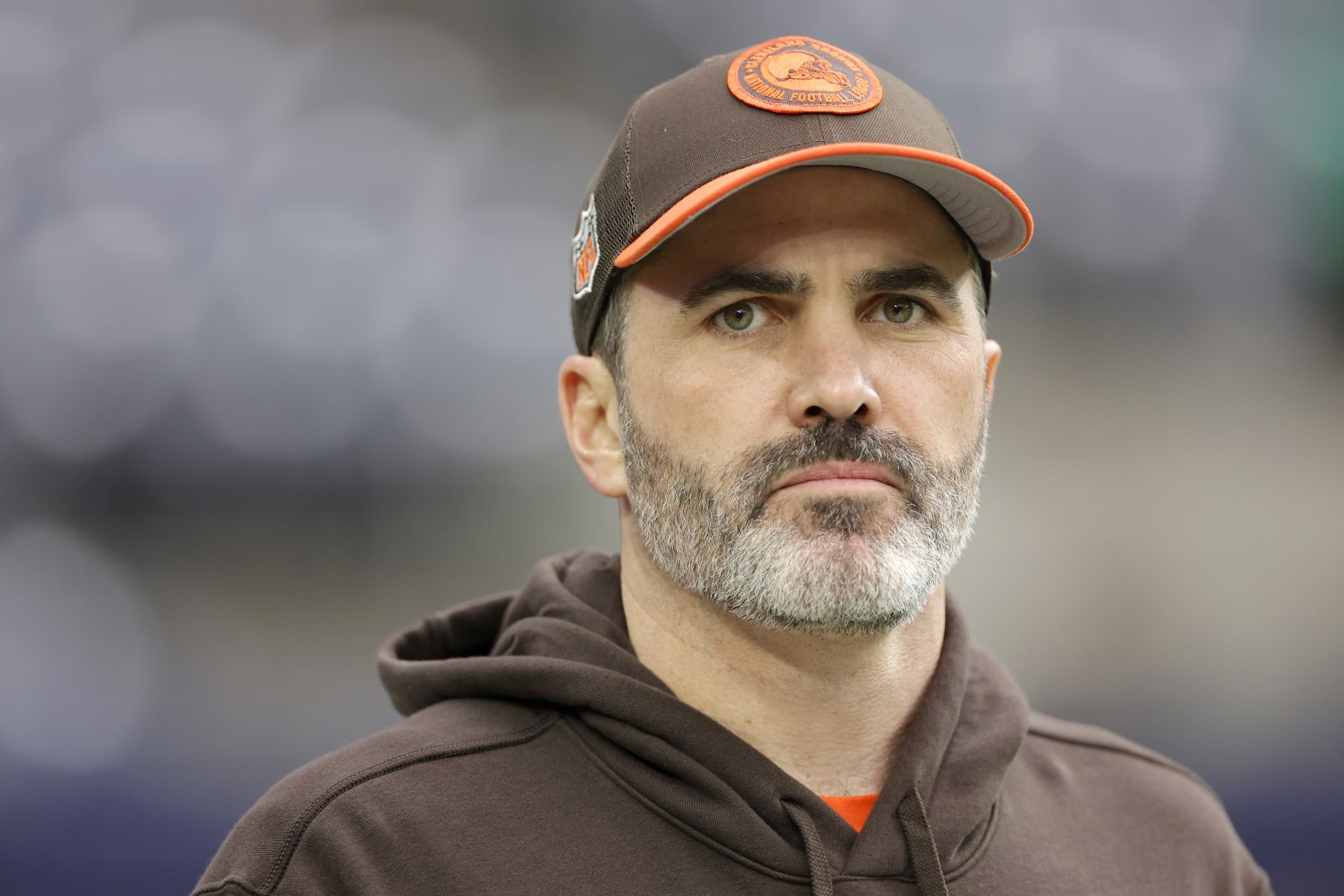 HOUSTON, TEXAS - JANUARY 13: Head coach Kevin Stefanski of the Cleveland Browns looks on prior to the AFC Wild Card Playoffs against the Houston Texans at NRG Stadium on January 13, 2024 in Houston, Texas. (Photo by Carmen Mandato/Getty Images)