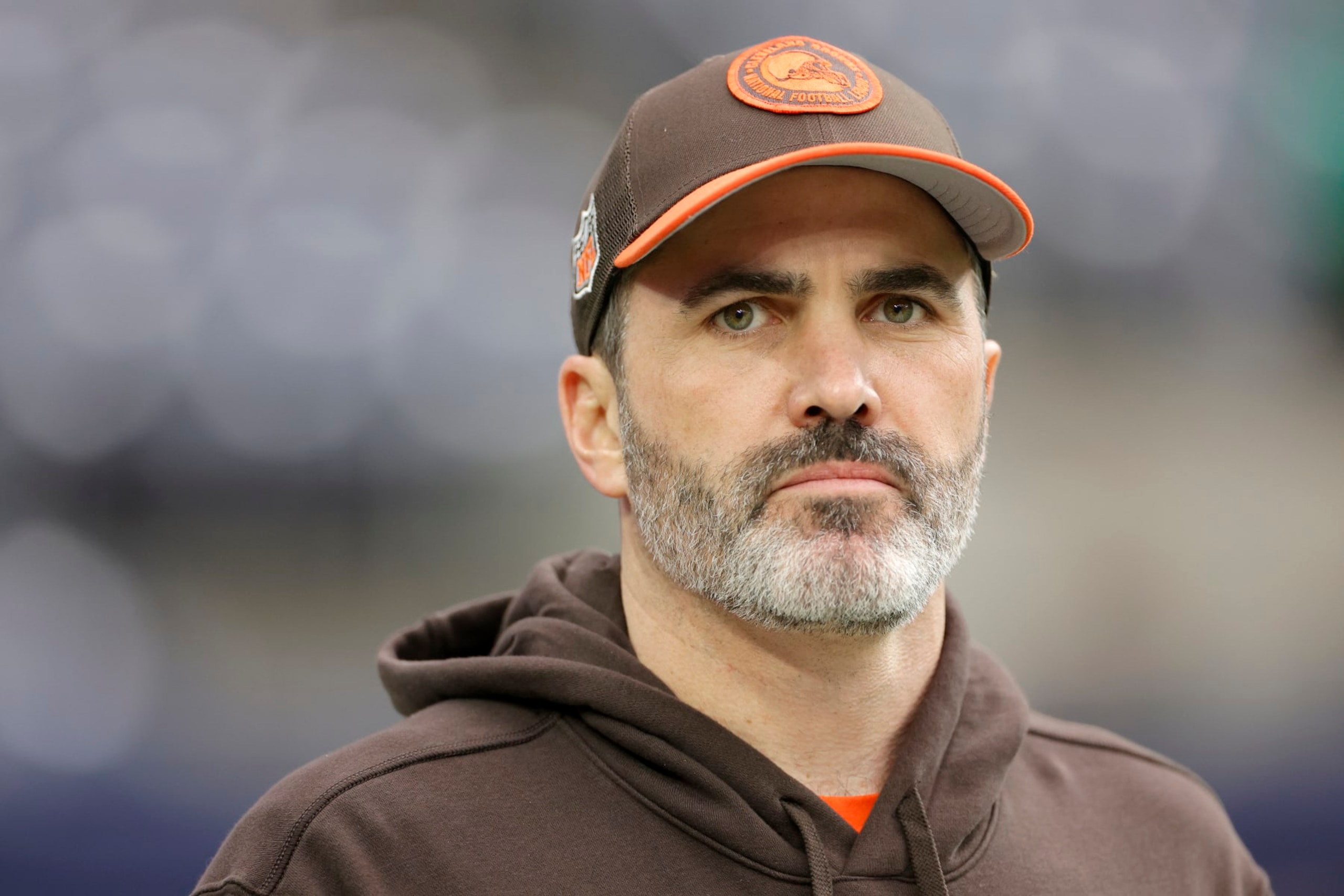 HOUSTON, TEXAS - JANUARY 13: Head coach Kevin Stefanski of the Cleveland Browns looks on prior to the AFC Wild Card Playoffs against the Houston Texans at NRG Stadium on January 13, 2024 in Houston, Texas. (Photo by Carmen Mandato/Getty Images)