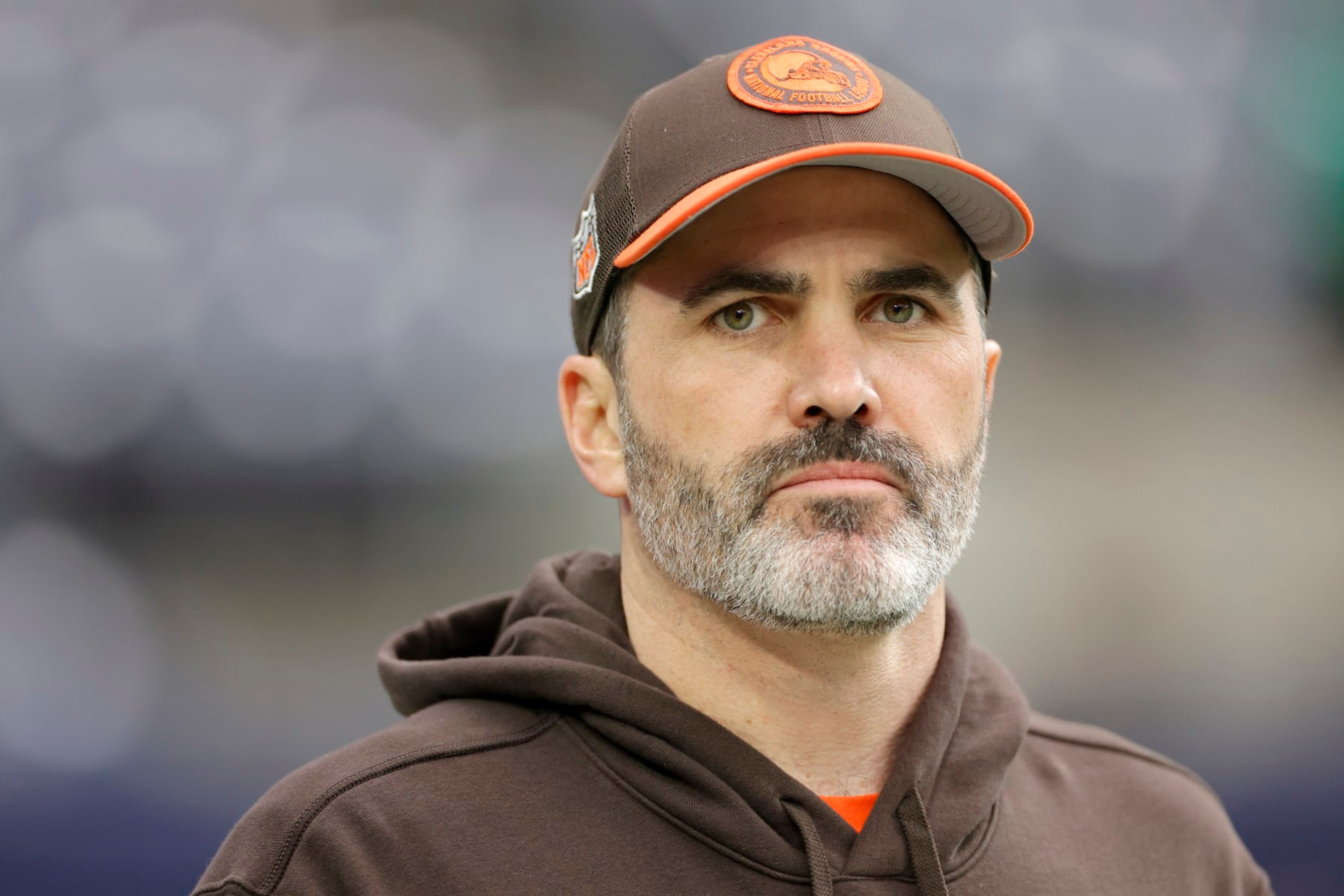 HOUSTON, TEXAS - JANUARY 13: Head coach Kevin Stefanski of the Cleveland Browns looks on prior to the AFC Wild Card Playoffs against the Houston Texans at NRG Stadium on January 13, 2024 in Houston, Texas. (Photo by Carmen Mandato/Getty Images)