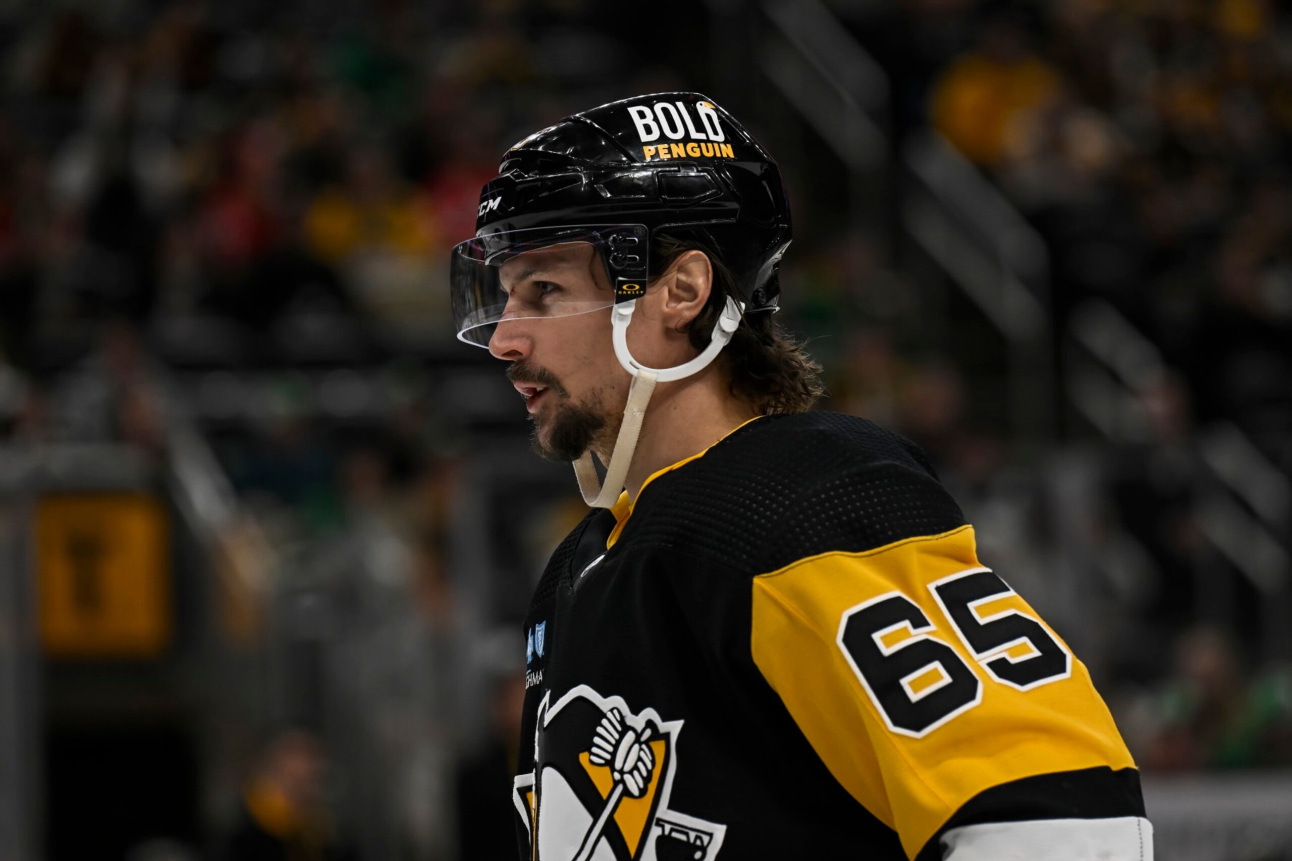 Pittsburgh Penguins defenseman Erik Karlsson. Pittsburgh Penguins defenseman Erik Karlsson.
