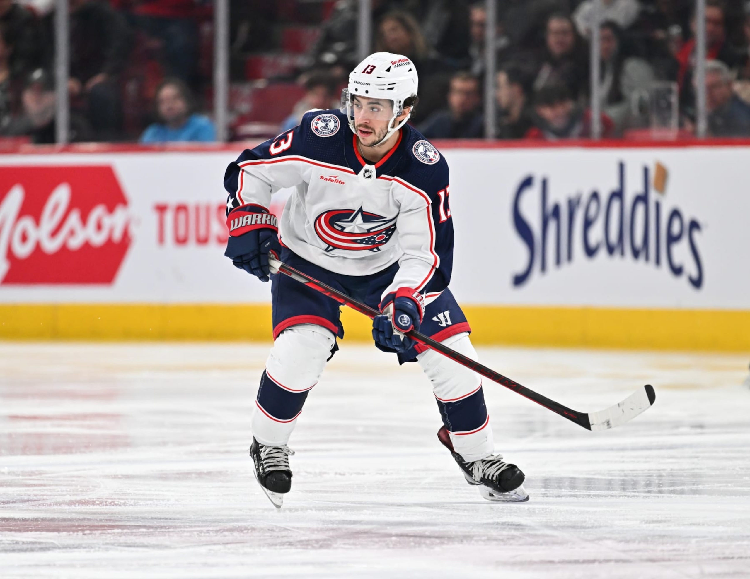 MONTREAL, CANADA - MARCH 12: Johnny Gaudreau #13 of the Columbus Blue Jackets skates during the third period against the Montreal Canadiens at the Bell Centre on March 12, 2024 in Montreal, Quebec, Canada. The Montreal Canadiens defeated the Columbus Blue Jackets 3-0. (Photo by Minas Panagiotakis/Getty Images) MONTREAL, CANADA - MARCH 12: Johnny Gaudreau #13 of the Columbus Blue Jackets skates during the third period against the Montreal Canadiens at the Bell Centre on March 12, 2024 in Montreal, Quebec, Canada. The Montreal Canadiens defeated the Columbus Blue Jackets 3-0. (Photo by Minas Panagiotakis/Getty Images)