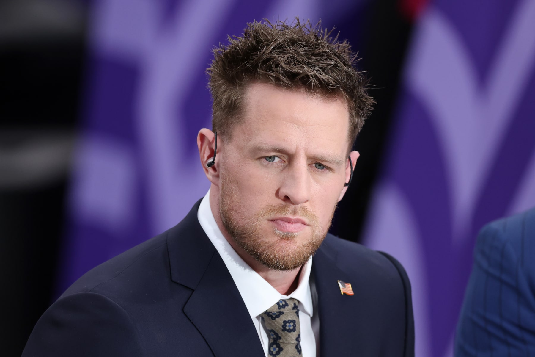 LAS VEGAS, NEVADA - FEBRUARY 11: Former NFL player and TV analyst JJ Watt looks on before Super Bowl LVIII between the Kansas City Chiefs and the San Francisco 49ers at Allegiant Stadium on February 11, 2024 in Las Vegas, Nevada. (Photo by Steph Chambers/Getty Images)