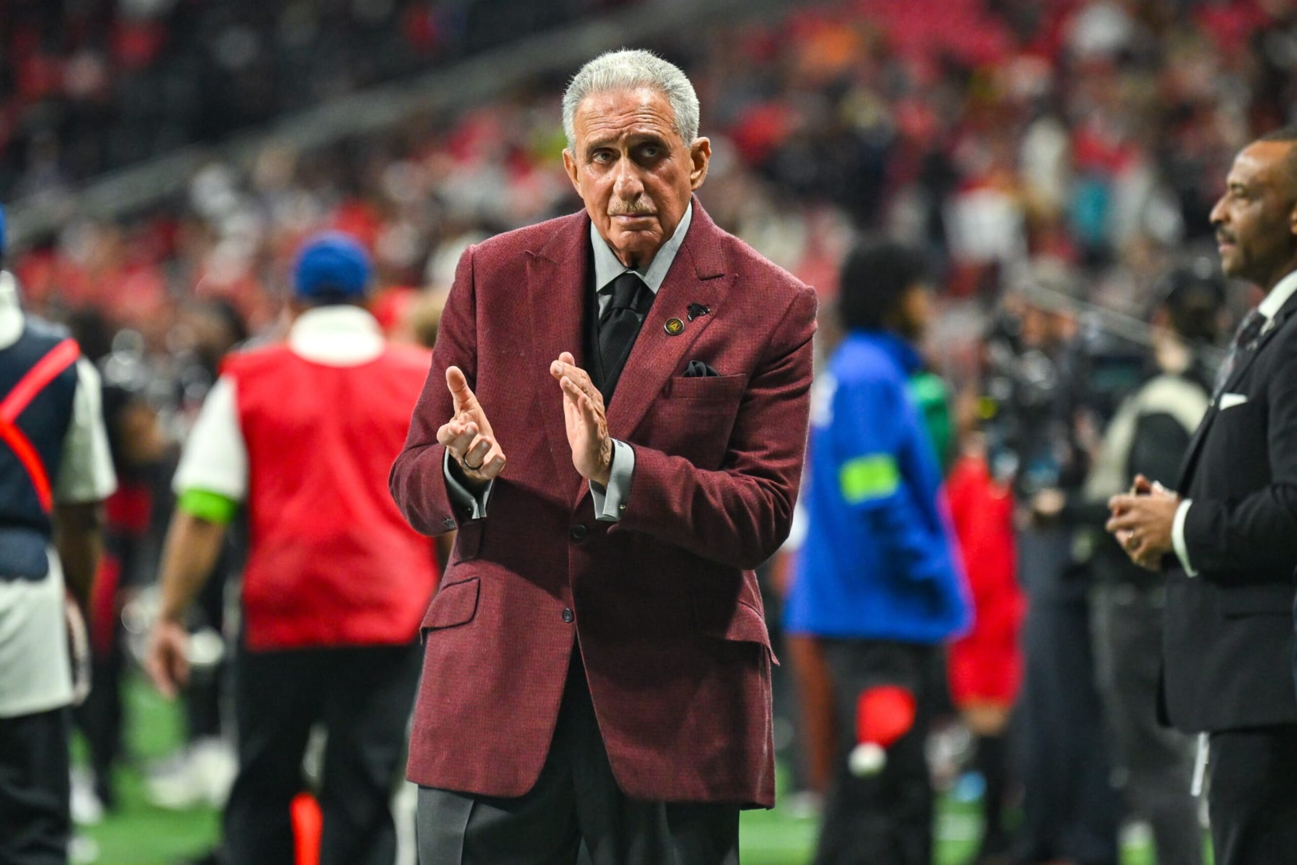 ATLANTA, GA  DECEMBER 24:  Atlanta owner Arthur Blank reacts during the NFL game between the Indianapolis Colts and the Atlanta Falcons on December 24th, 2023 at Mercedes-Benz Stadium in Atlanta, GA.  (Photo by Rich von Biberstein/Icon Sportswire via Getty Images)