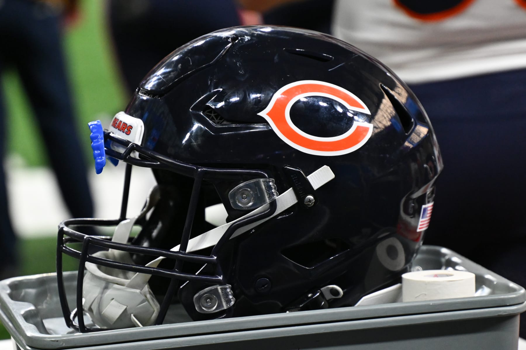 DETROIT, MI - NOVEMBER 19: Chicago Bears helmet during the Detroit Lions versus the Chicago Bears game on Sunday November 19, 2023 at Ford Field in Detroit, MI. (Photo by Steven King/Icon Sportswire via Getty Images)