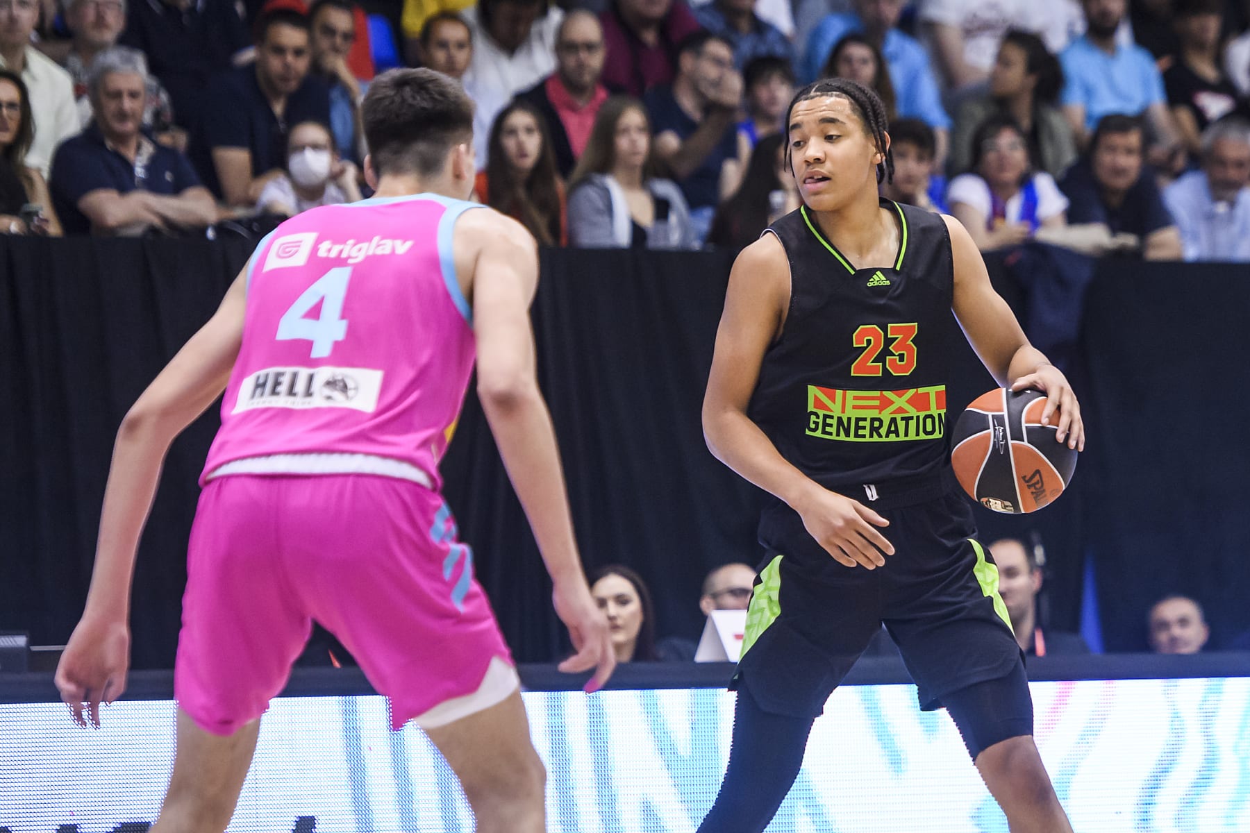 BELGRADE, SERBIA - MAY 21: Dadiet Pacome, #23 of U18 Next Generation Select in action during the EB ANGT Championship game between U18 Mega Mozzart Belgrade v U18 Next Generation Select Team at Ranko Zeravica Sports Hall in Belgrade, Serbia. (Photo by David Grau/Euroleague Basketball via Getty Images)
