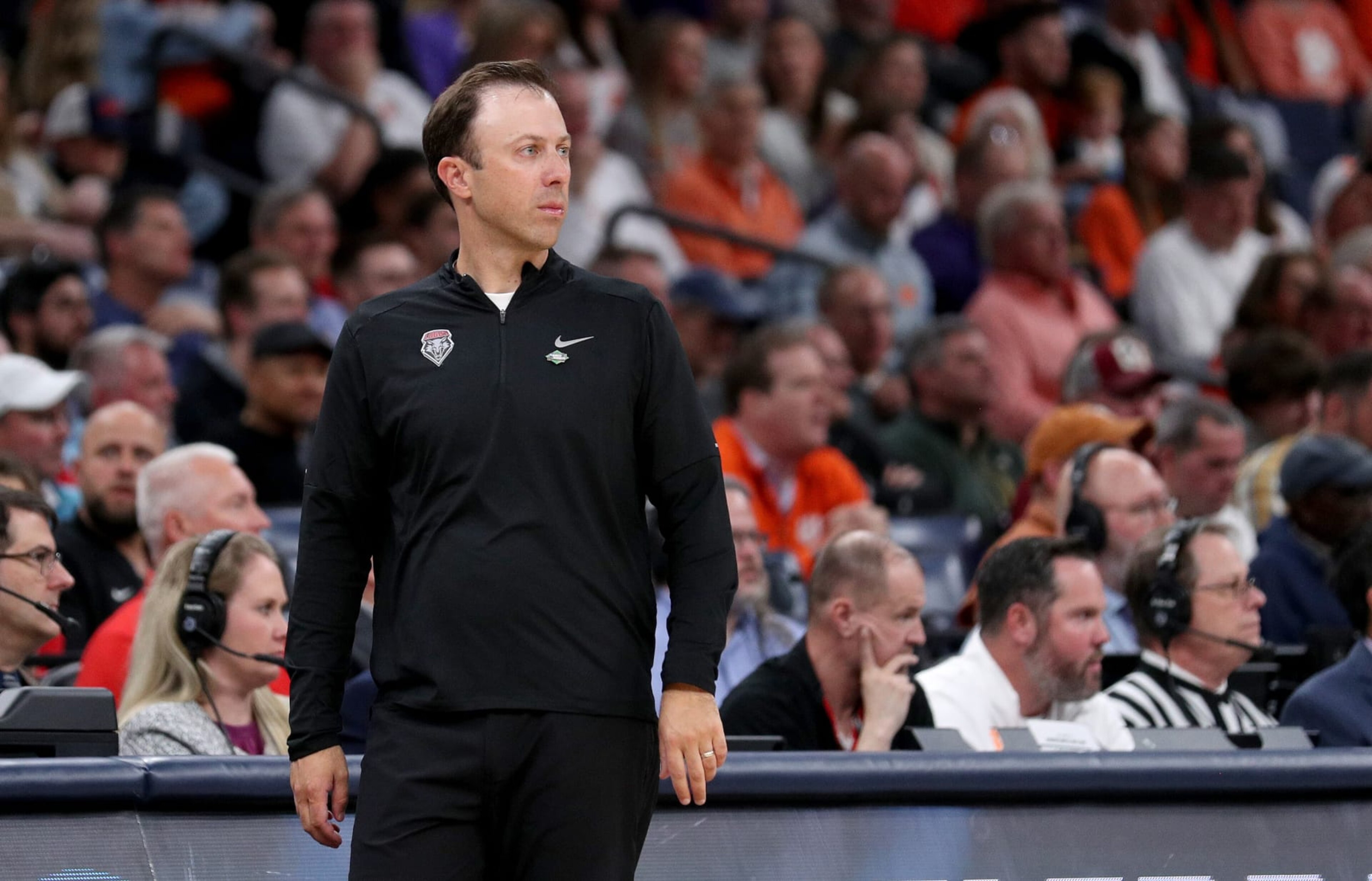 MEMPHIS, TENNESSEE - MARCH 22: Head coach Richard Pitino of the New Mexico Lobos looks on during a game against the Clemson Tigers in the first round of the NCAA Men's Basketball Tournament at FedExForum on March 22, 2024 in Memphis, Tennessee. (Photo by Justin Ford/Getty Images) MEMPHIS, TENNESSEE - MARCH 22: Head coach Richard Pitino of the New Mexico Lobos looks on during a game against the Clemson Tigers in the first round of the NCAA Men's Basketball Tournament at FedExForum on March 22, 2024 in Memphis, Tennessee. (Photo by Justin Ford/Getty Images)