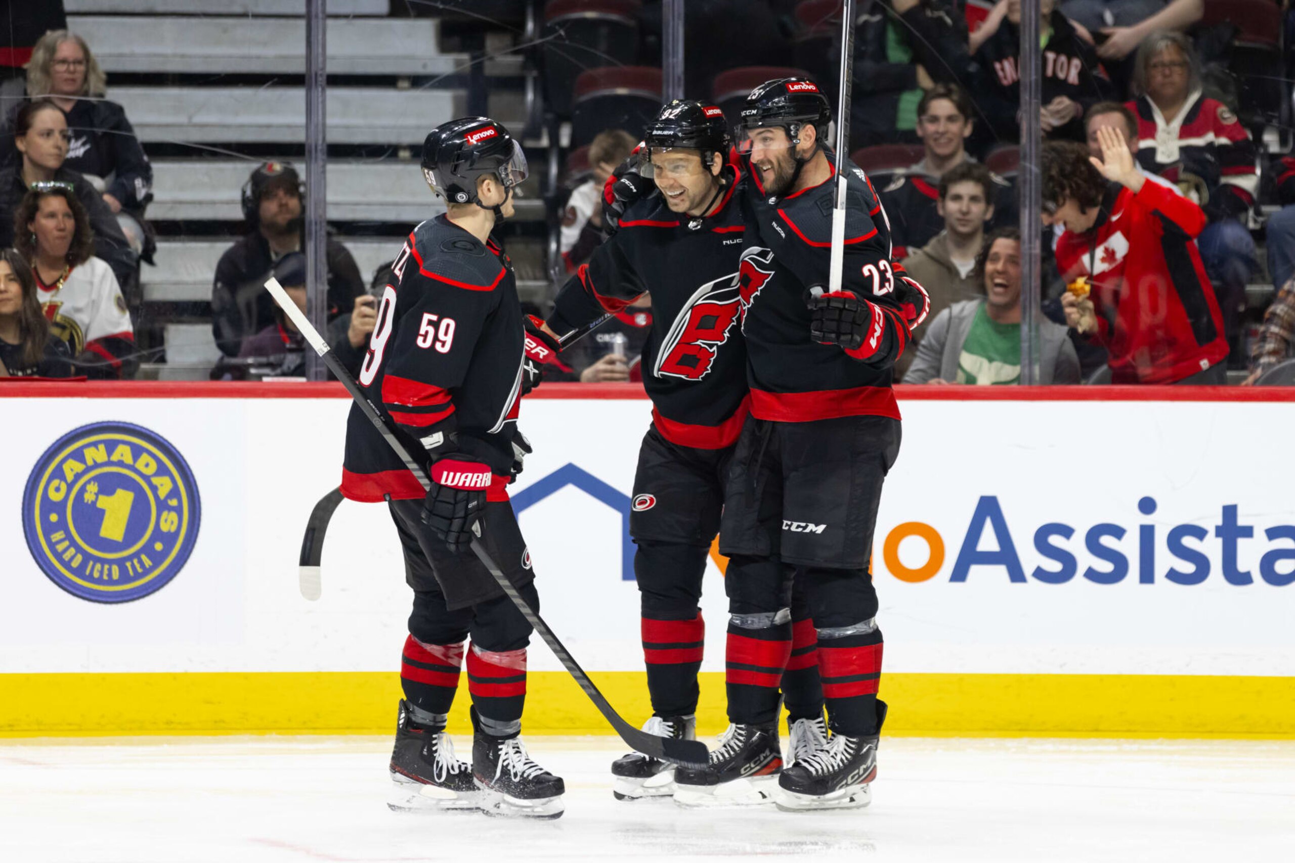 Jake Guentzel, Evgeny Kuznetsov and Stefan Noesen.