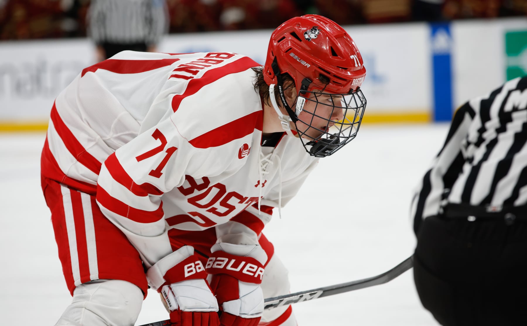 BOSTON, MASSACHUSETTS - FEBRUARY 5: Macklin Celebrini #71 of the Boston University Terriers skates against the Boston College Eagles during NCAA hockey in the semifinals of the annual Beanpot Hockey Tournament at TD Garden on February 5, 2024 in Boston, Massachusetts. The Terriers won 4-3. (Photo by Richard T Gagnon/Getty Images)