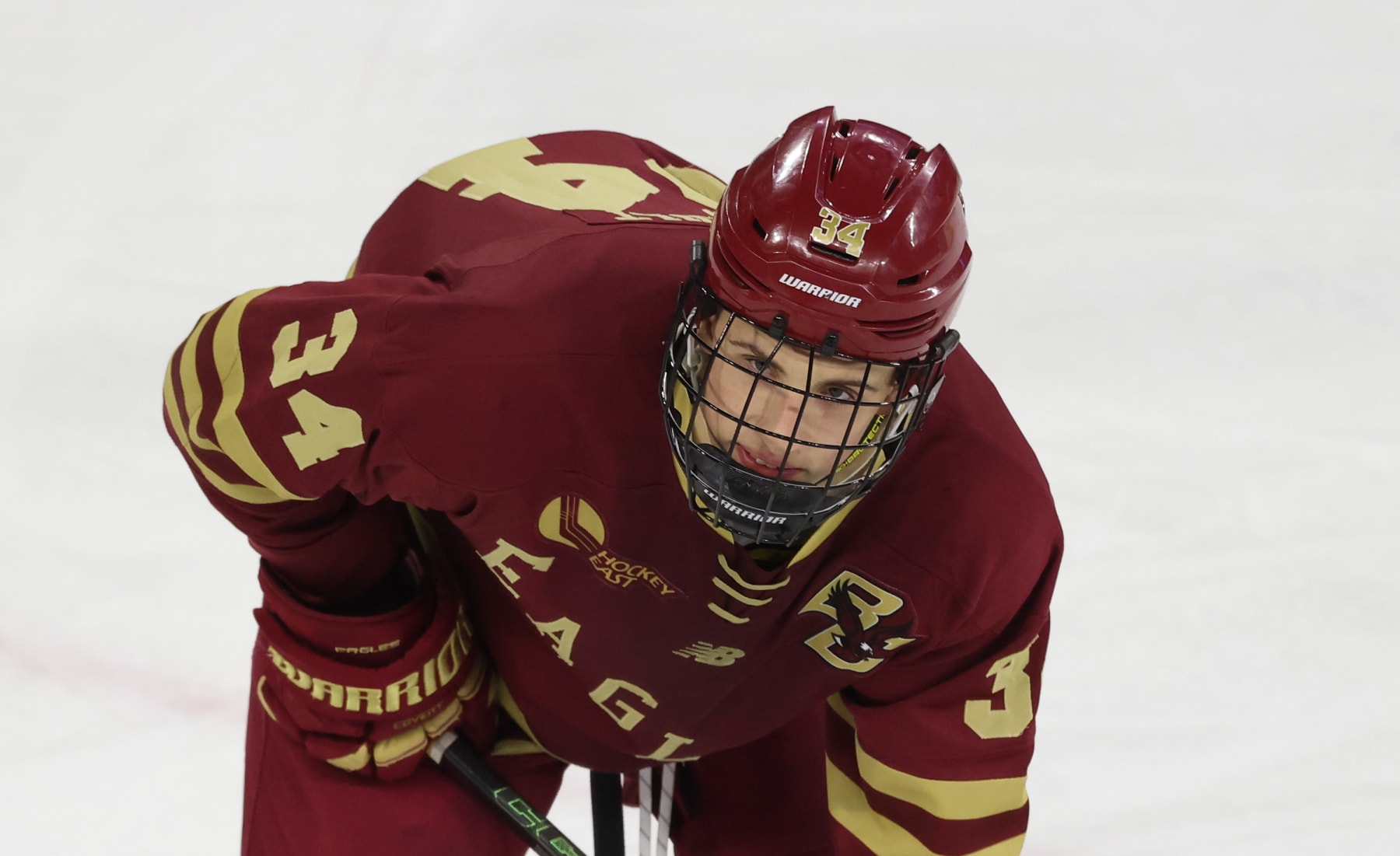 LOWELL, MASSACHUSETTS - FEBRUARY 2: Gabe Perreault #34 of the Boston College Eagles skates against the UMass Lowell River Hawks during the third period during NCAA men's hockey at the Tsongas Center on February 2, 2024 in Lowell, Massachusetts. The Eagles won 6-1. (Photo by Richard T Gagnon/Getty Images)