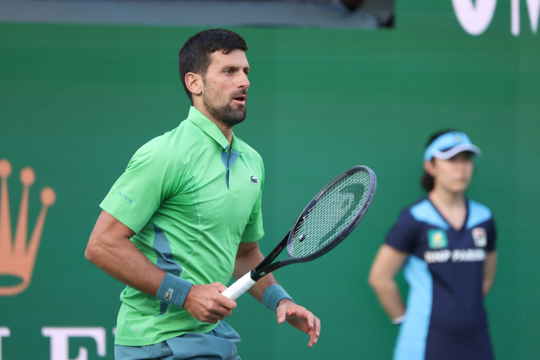 INDIAN WELLS, CA - MARCH 09: Novak Djokovic (SRB) watches the ball during the BNP Paribas Open on March 9, 2024 at Indian Wells Tennis Garden in Indian Wells, CA. (Photo by George Walker/Icon Sportswire via Getty Images)