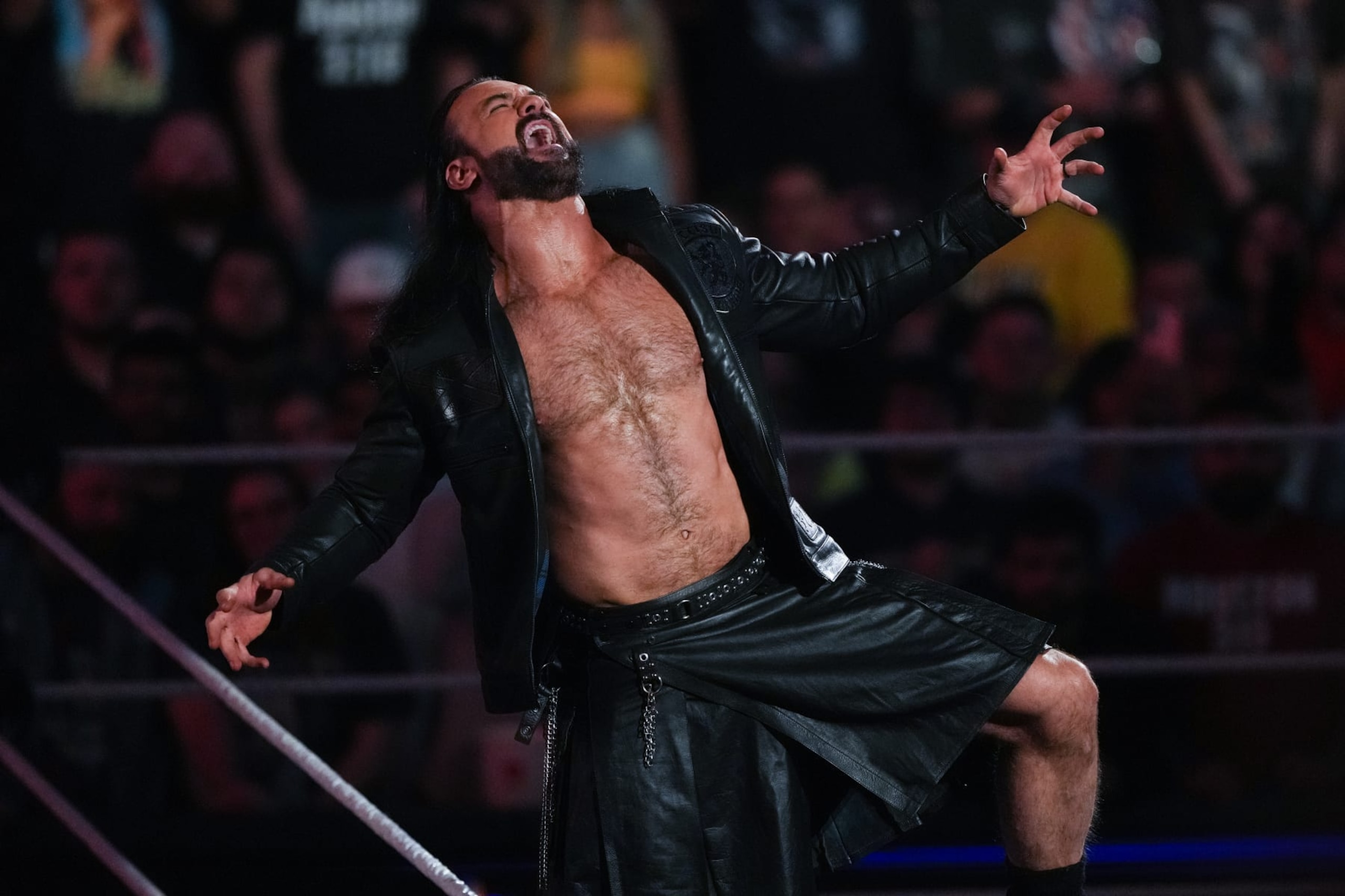 HOUSTON, TEXAS - MARCH 11: Drew McIntyre is intoduced during WWE Monday Night RAW at Toyota Center on March 11, 2024 in Houston, Texas. (Photo by Alex Bierens de Haan/Getty Images)