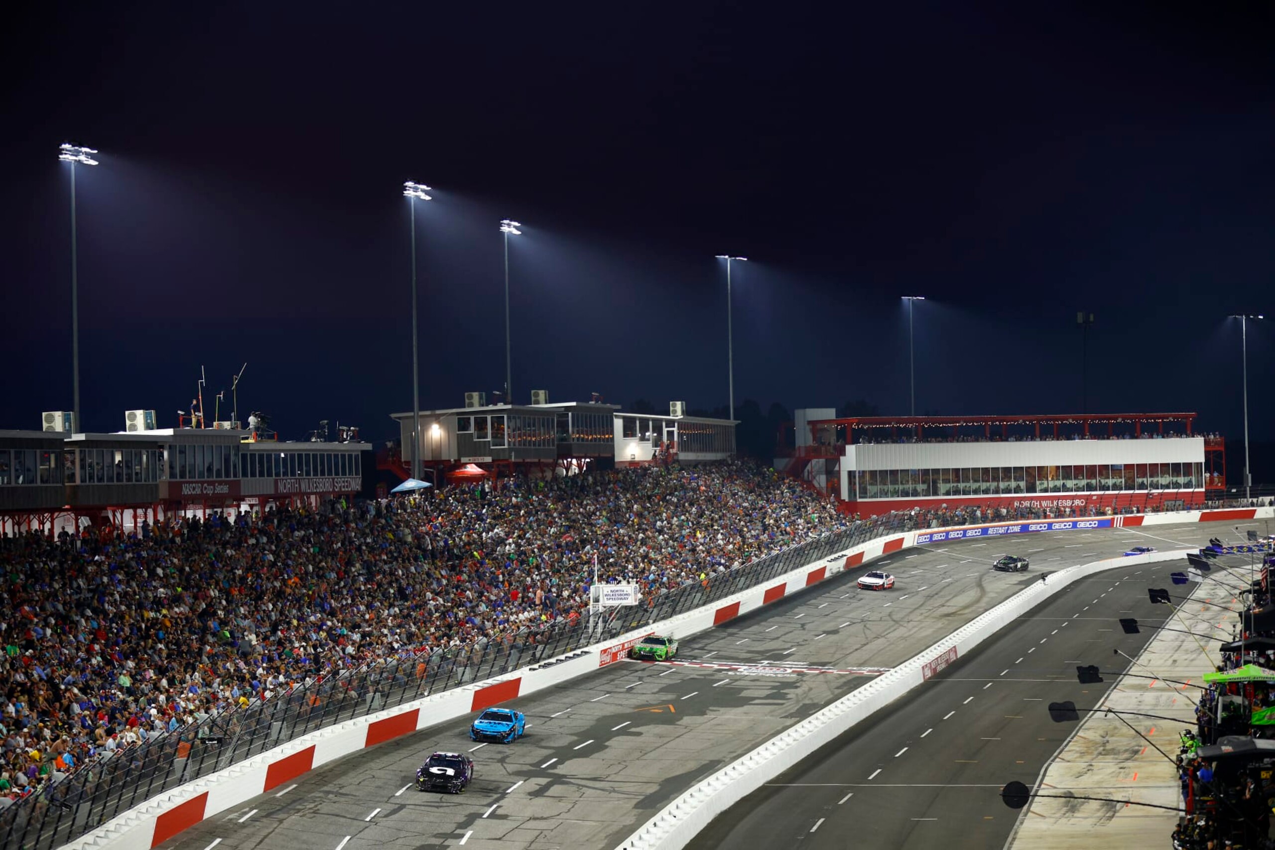 NORTH WILKESBORO, NORTH CAROLINA - MAY 21: Josh Berry, driver of the #48 Ally Chevrolet, leads a pack of cars during the NASCAR Cup Series All-Star Race at North Wilkesboro Speedway on May 21, 2023 in North Wilkesboro, North Carolina. (Photo by Jared C. Tilton/Getty Images)