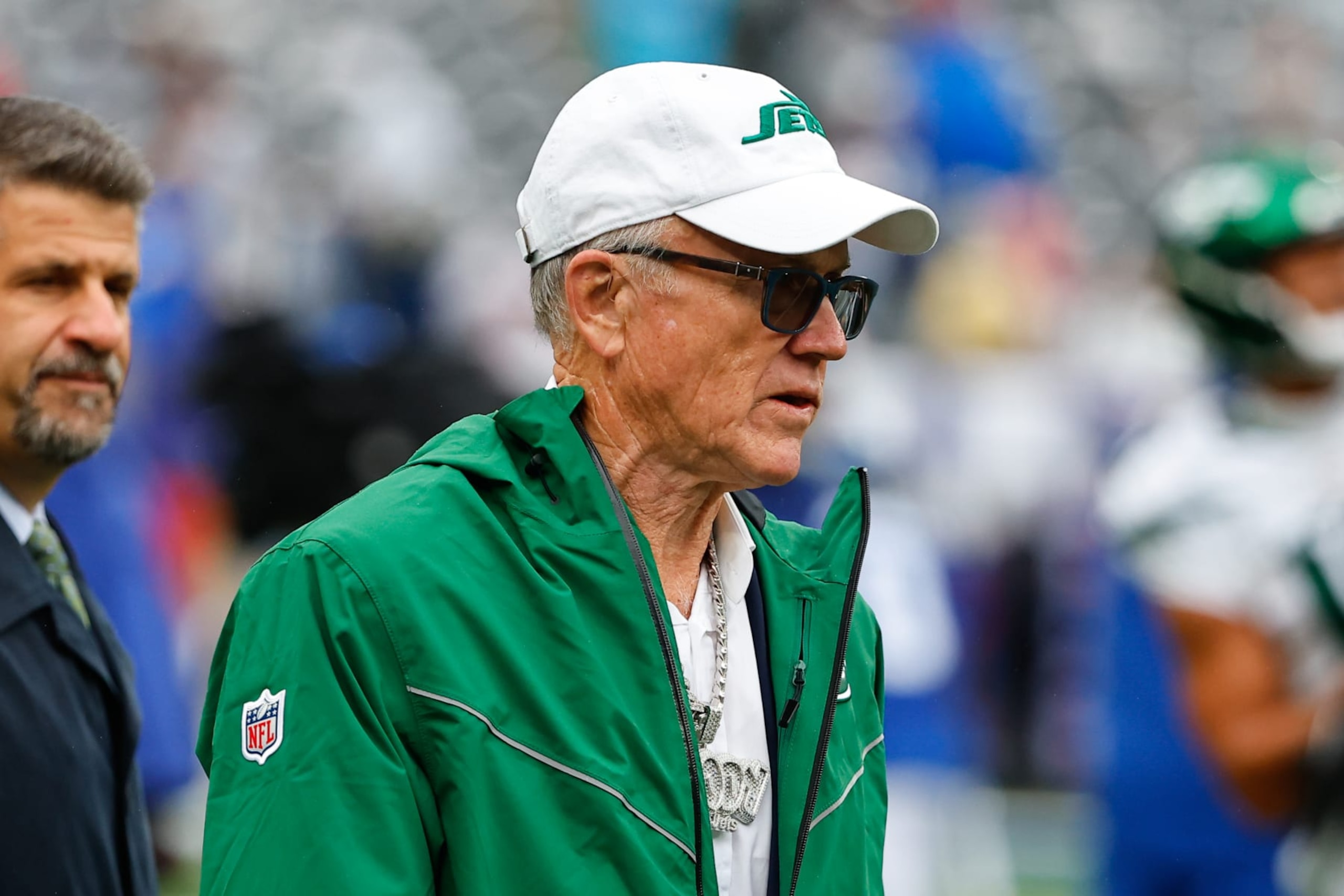 EAST RUTHERFORD, NJ - OCTOBER 29:  Woody Johnson Chairman of the New York Jets prior to the game against the New York Giants on October 29, 2023 at MetLife Stadium in East Rutherford, New Jersey.  (Photo by Rich Graessle/Icon Sportswire via Getty Images)