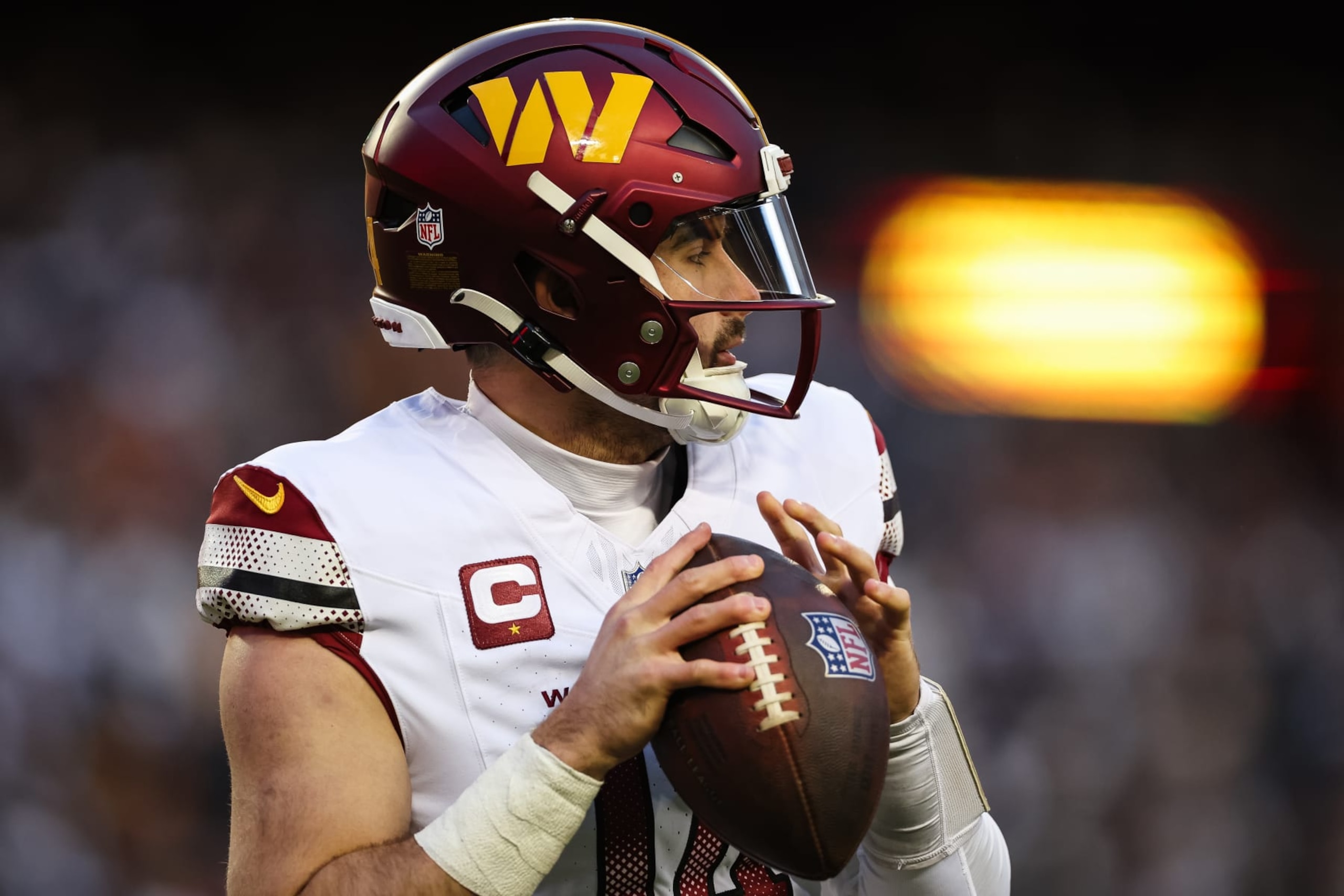 LANDOVER, MD - JANUARY 07: Sam Howell #14 of the Washington Commanders throws the ball during the first half of the game against the Dallas Cowboys at FedExField on January 7, 2024 in Landover, Maryland. (Photo by Scott Taetsch/Getty Images)