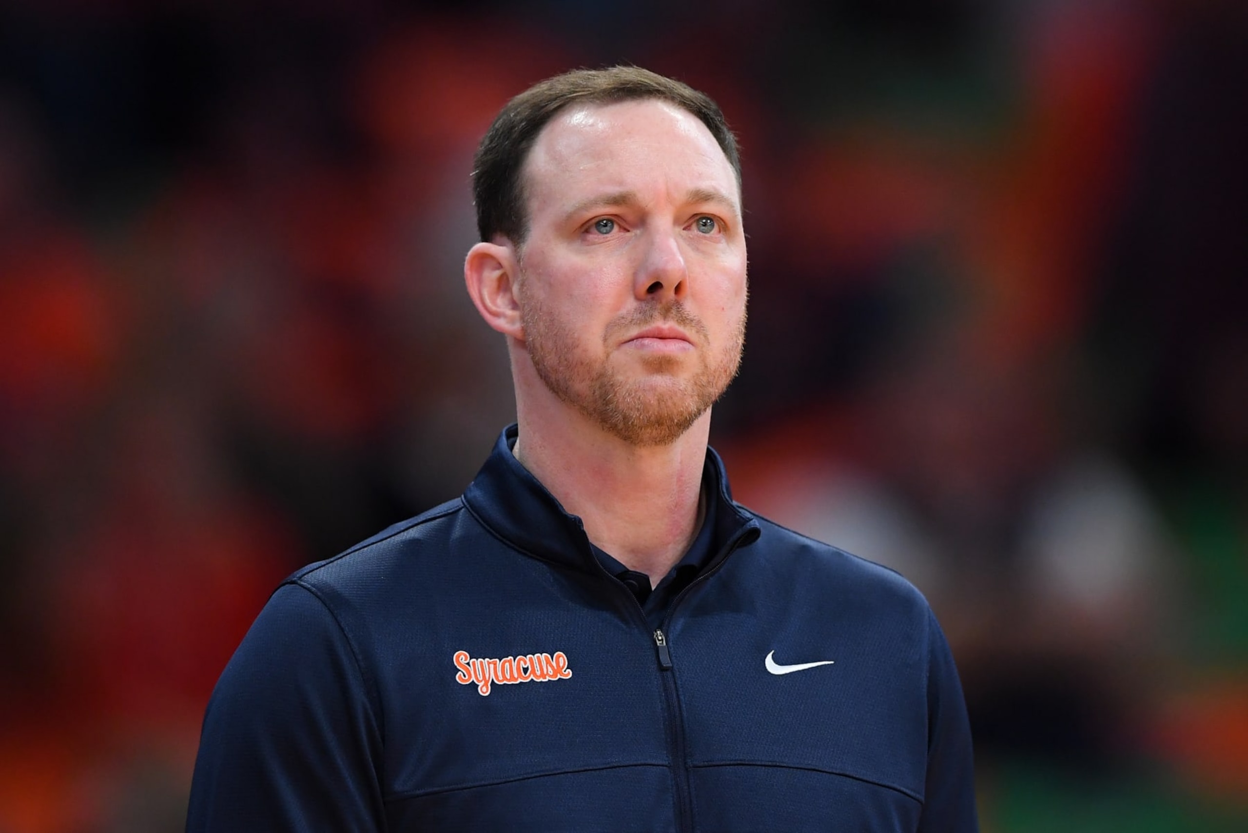 SYRACUSE, NEW YORK - FEBRUARY 27: Associate head coach Gerry McNamara of the Syracuse Orange looks on prior to the game against the Virginia Tech Hokies at the JMA Wireless Dome on February 27, 2024 in Syracuse, New York. Syracuse won 84-71. (Photo by Rich Barnes/Getty Images)