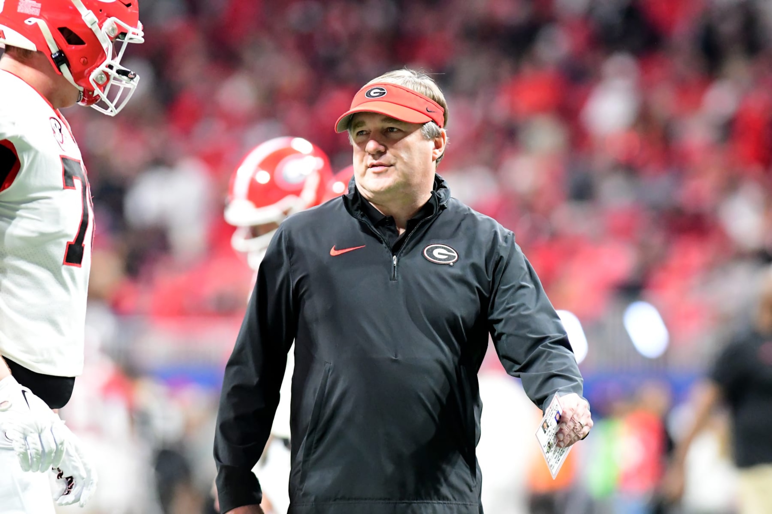 ATLANTA, GA - DECEMBER 2: Georgia head coach Kirby Smart during a game between University of Georgia and University of Alabama at Mercedes Benz Stadium on December 2, 2023 in Atlanta, Georgia. (Photo by Perry McIntyre/ISI Photos/Getty Images)
