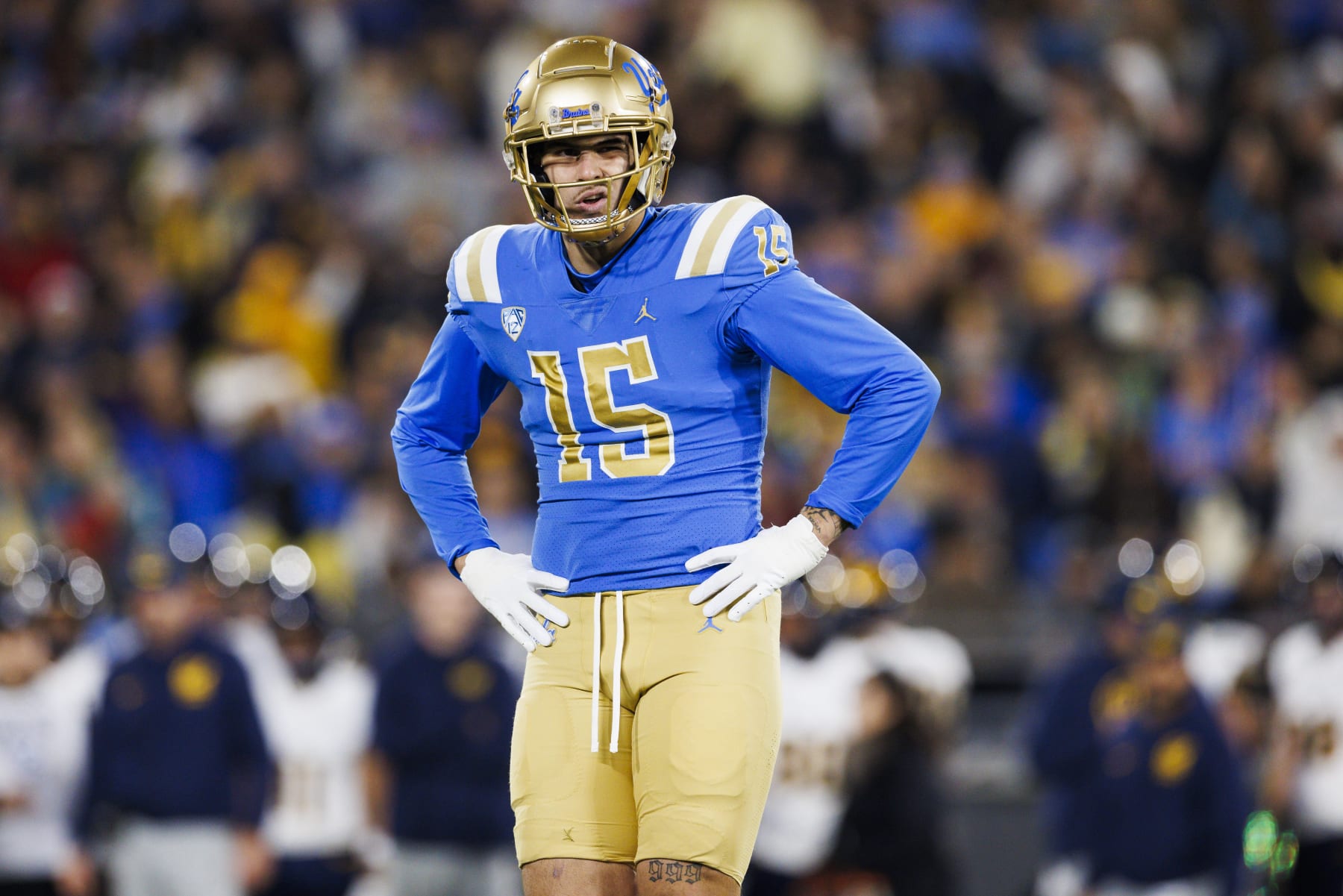PASADENA, CA - NOVEMBER 25: UCLA Bruins defensive lineman Laiatu Latu (15) during a college football game against Cal Golden Bears on November 25, 2023 at Rose Bowl Stadium in Pasadena, CA. (Photo by Ric Tapia/Icon Sportswire via Getty Images)