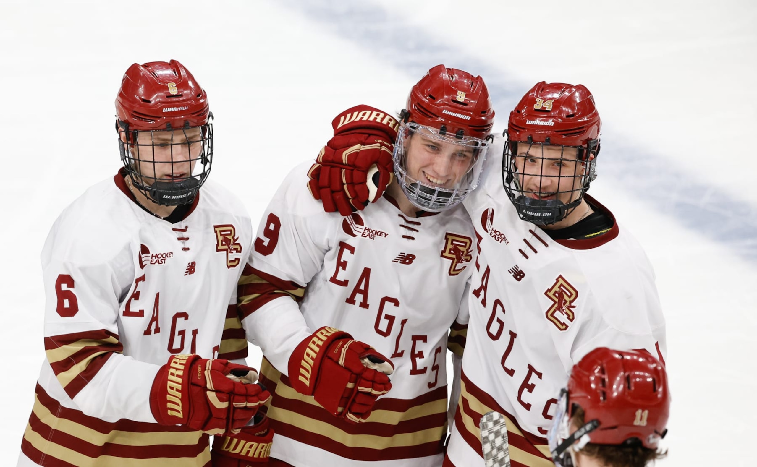Will Smith, Gabe Perreault, Ryan Leonard of Boston College 