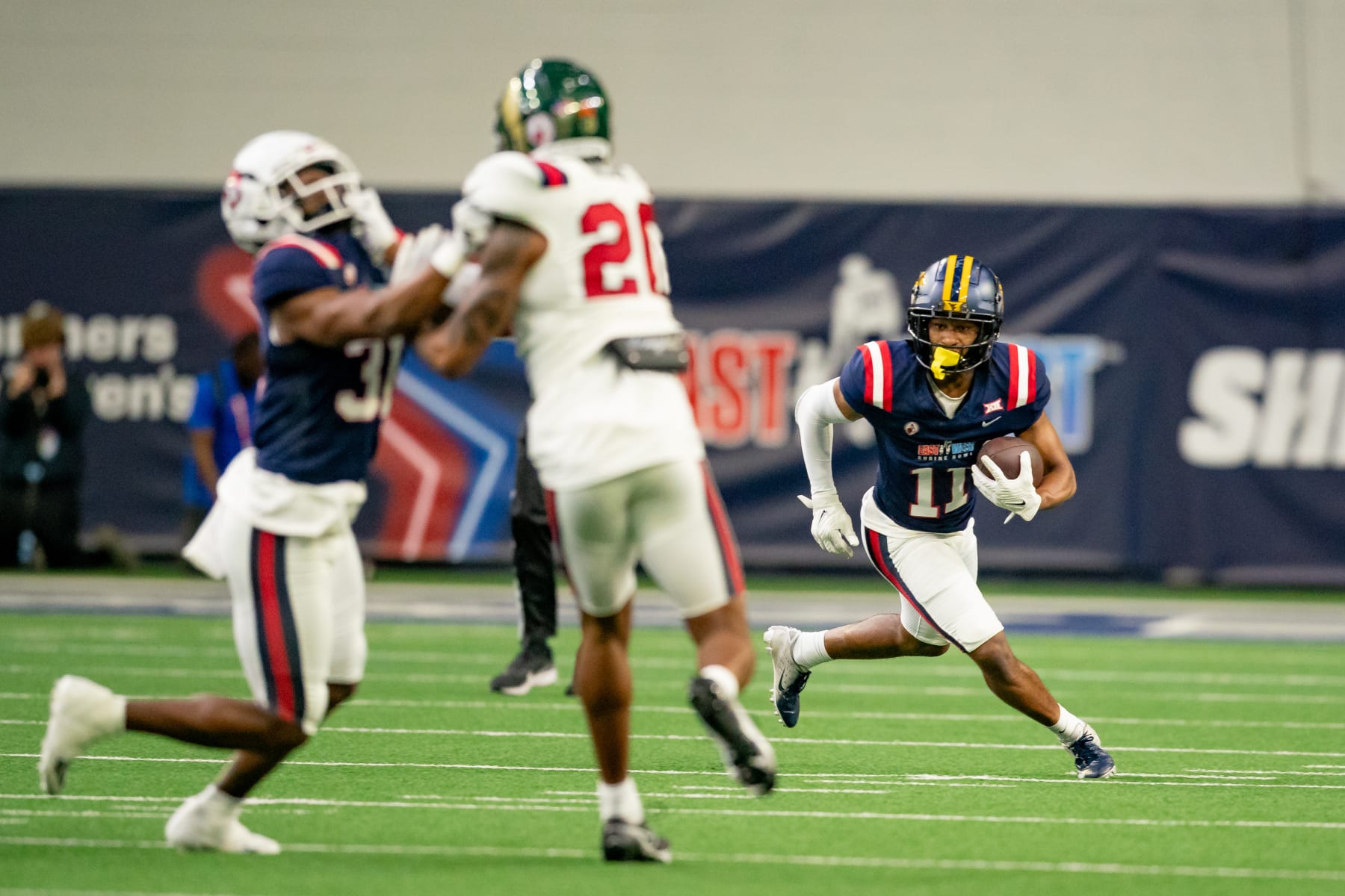 FRISCO, TX - FEBRUARY 01: West Team cornerback Beanie Bishop (11) of West Virgina during the East-West Shrine Bowl game on February 1, 2024 at the Ford Center at the star in Frisco, TX. (Photo by Chris Leduc/Icon Sportswire via Getty Images)