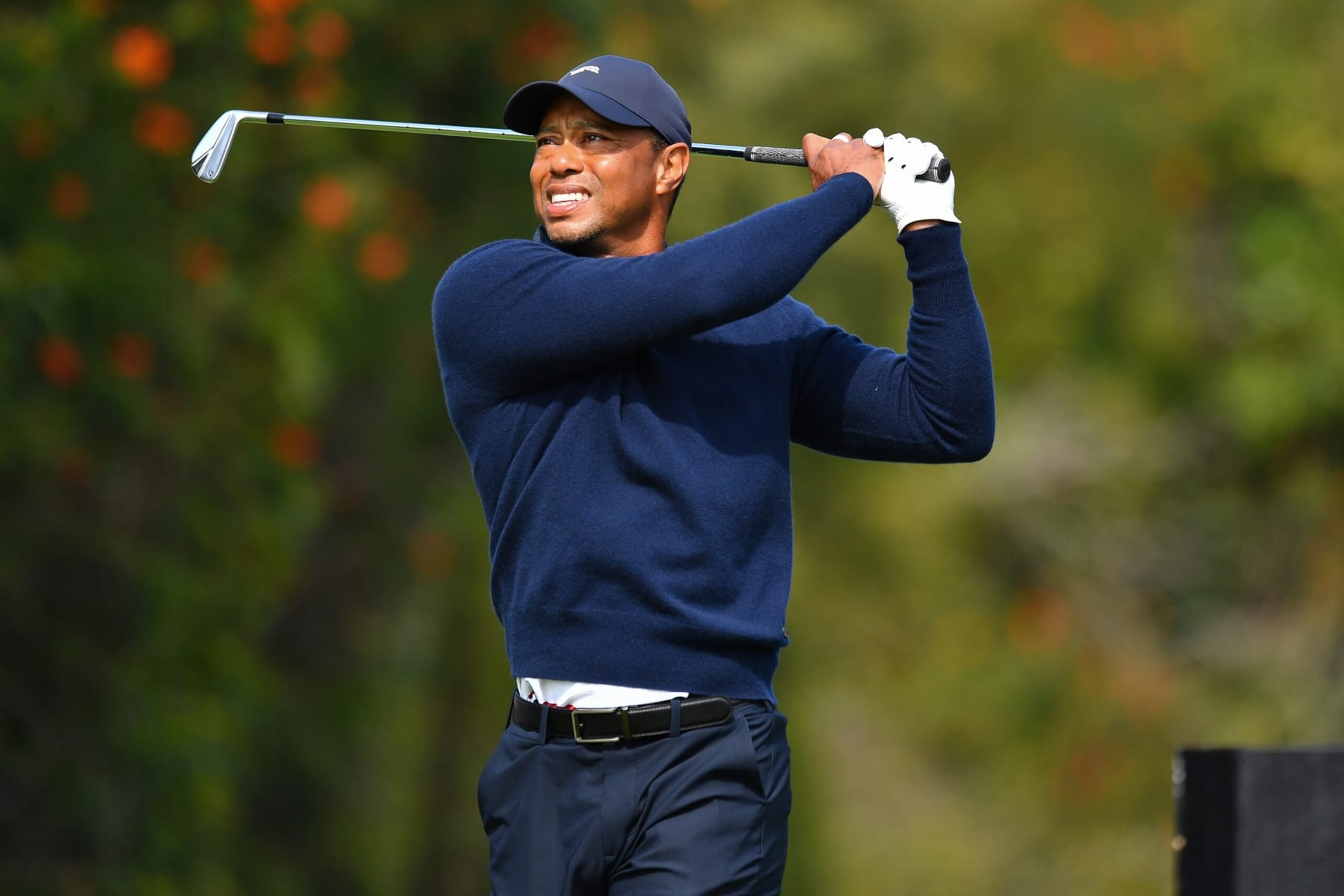PACIFIC PALISADES, CA - FEBRUARY 16: Tiger Woods watches his tee shot on the 4th hole during the second round of the Genesis Invitational on February 16, 2024, at Riviera Country Club in Pacific Palisades, CA. (Photo by Brian Rothmuller/Icon Sportswire via Getty Images)