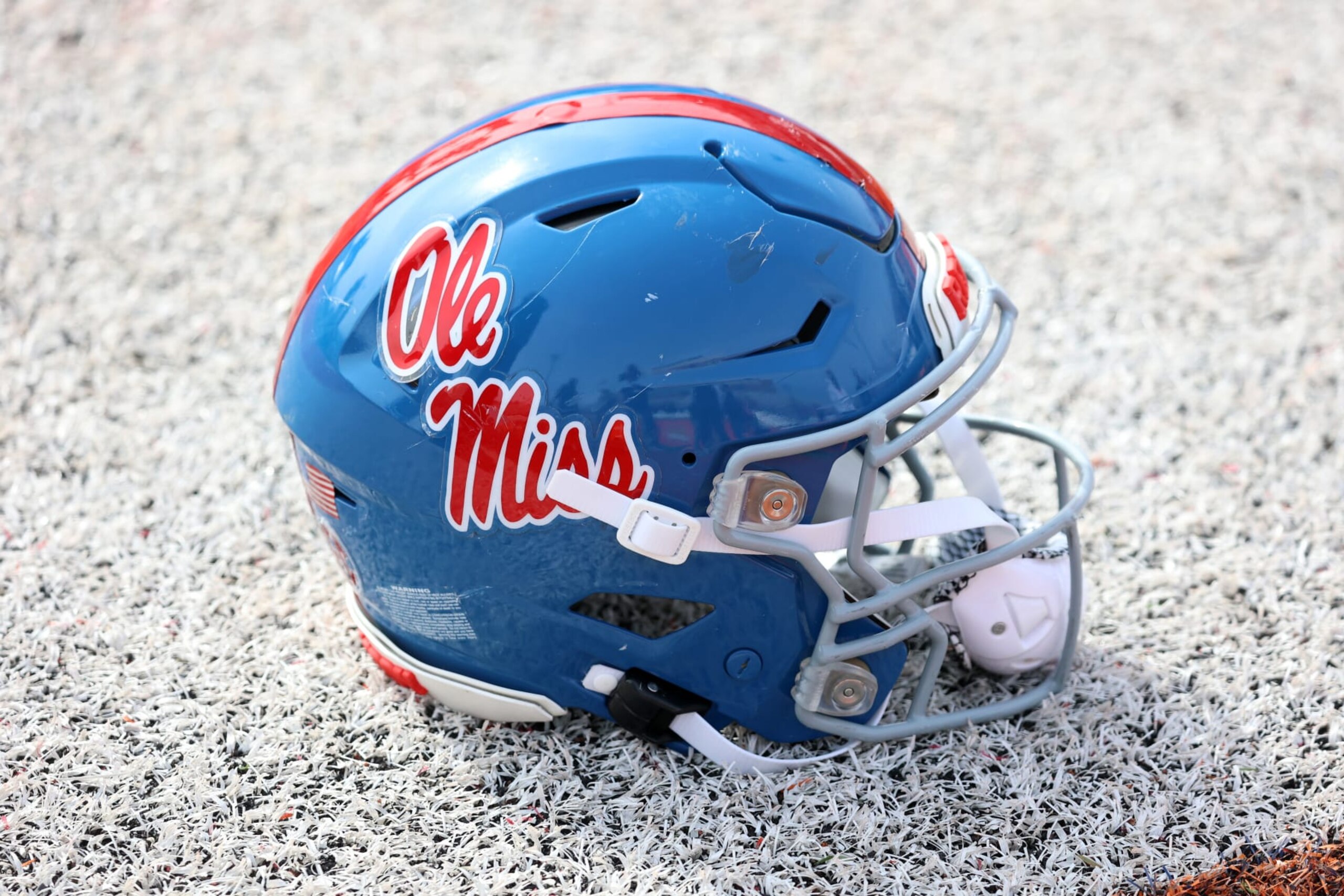 MOBILE, AL - FEBRUARY 01: A general view of a Mississippi Rebels helmet during the American team practice for the Reese's Senior Bowl on February 1, 2024 at Hancock Whitney Stadium in Mobile, Alabama.  (Photo by Michael Wade/Icon Sportswire via Getty Images)