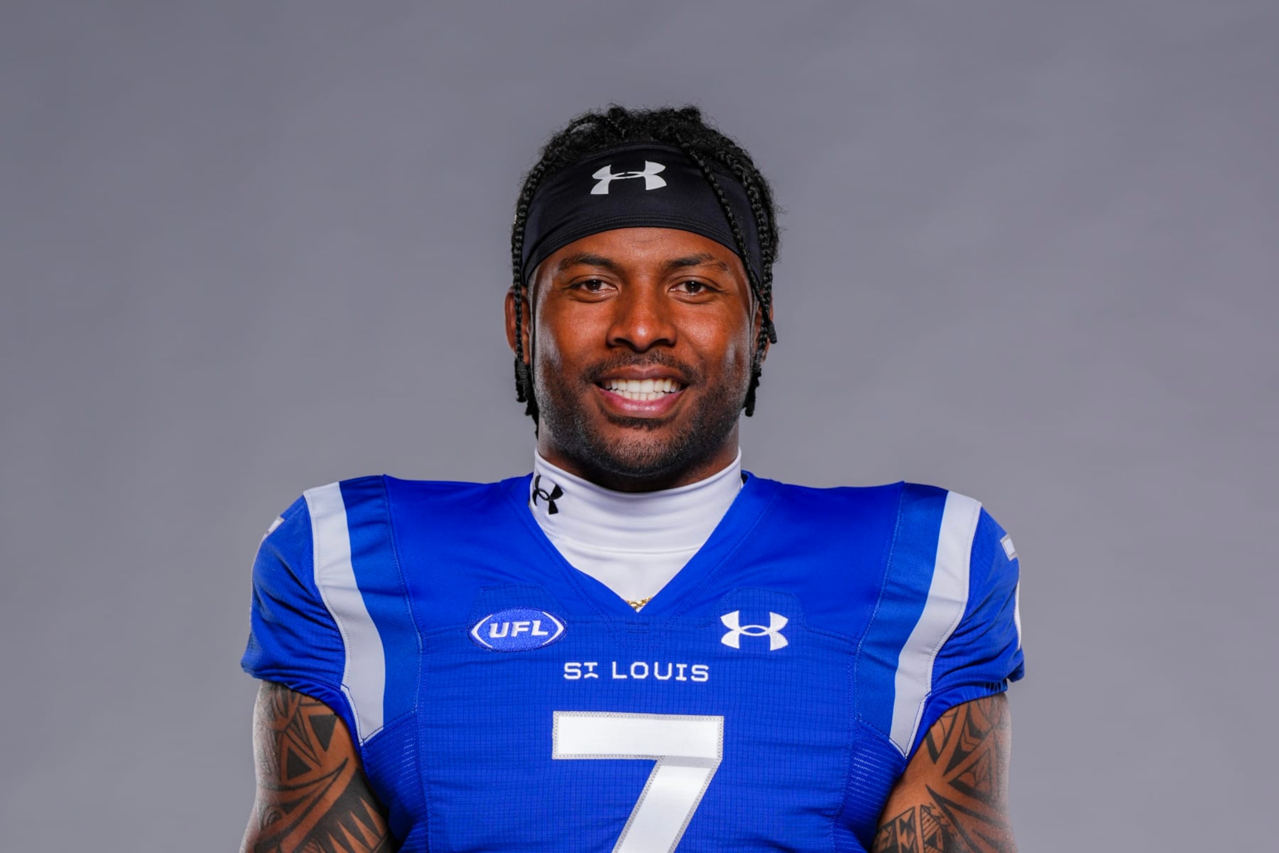 ARLINGTON, TEXAS - MARCH 07: Pita Taumoepenu #7 of the St. Louis Battlehawks poses for a portrait on March 07, 2024 in Arlington, Texas.  (Photo by Fox Sports/UFL/Getty Images)
