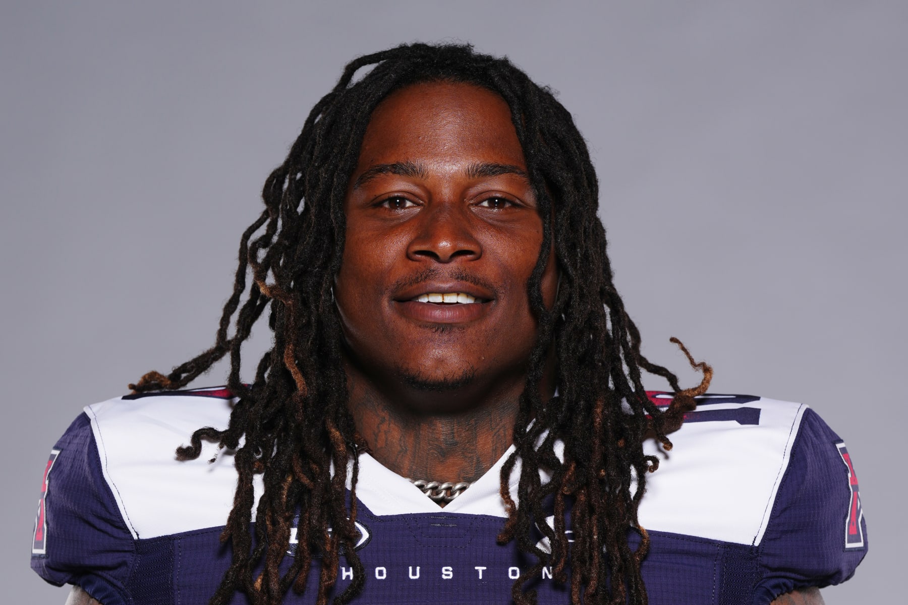 ARLINGTON, TEXAS - MARCH 07: Reuben Foster #10 of the Houston Roughnecks  poses for a portrait on March 07, 2024 in Arlington, Texas.  (Photo by Fox Sports/UFL/Getty Images)