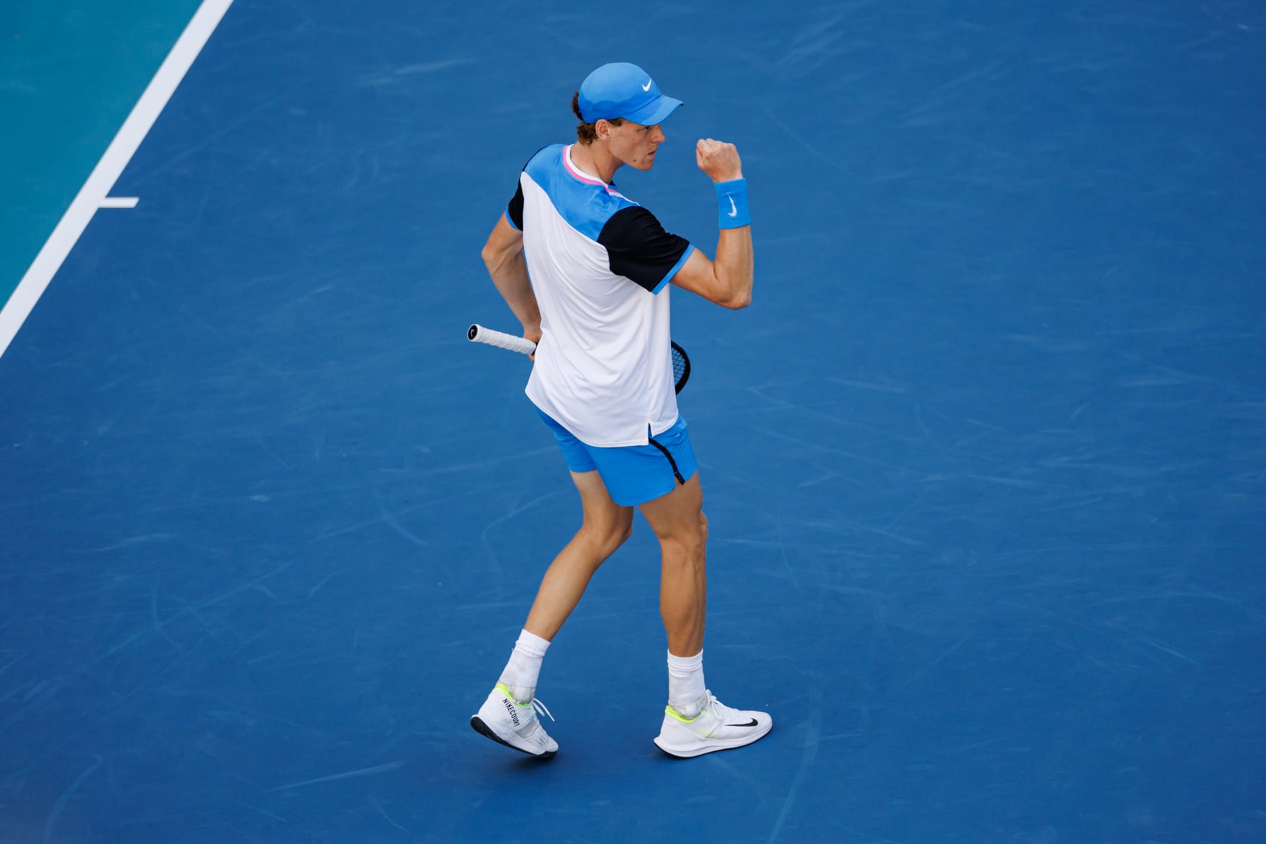 MIAMI GARDENS, FLORIDA - MARCH 31: Jannik Sinner of Italy celebrates during his match against Grigor Dimitrov of Bulgaria in the final of the Miami Open at the Hard Rock Stadium on March 31, 2024 in Miami Gardens, Florida. (Photo by Frey/TPN/Getty Images)
