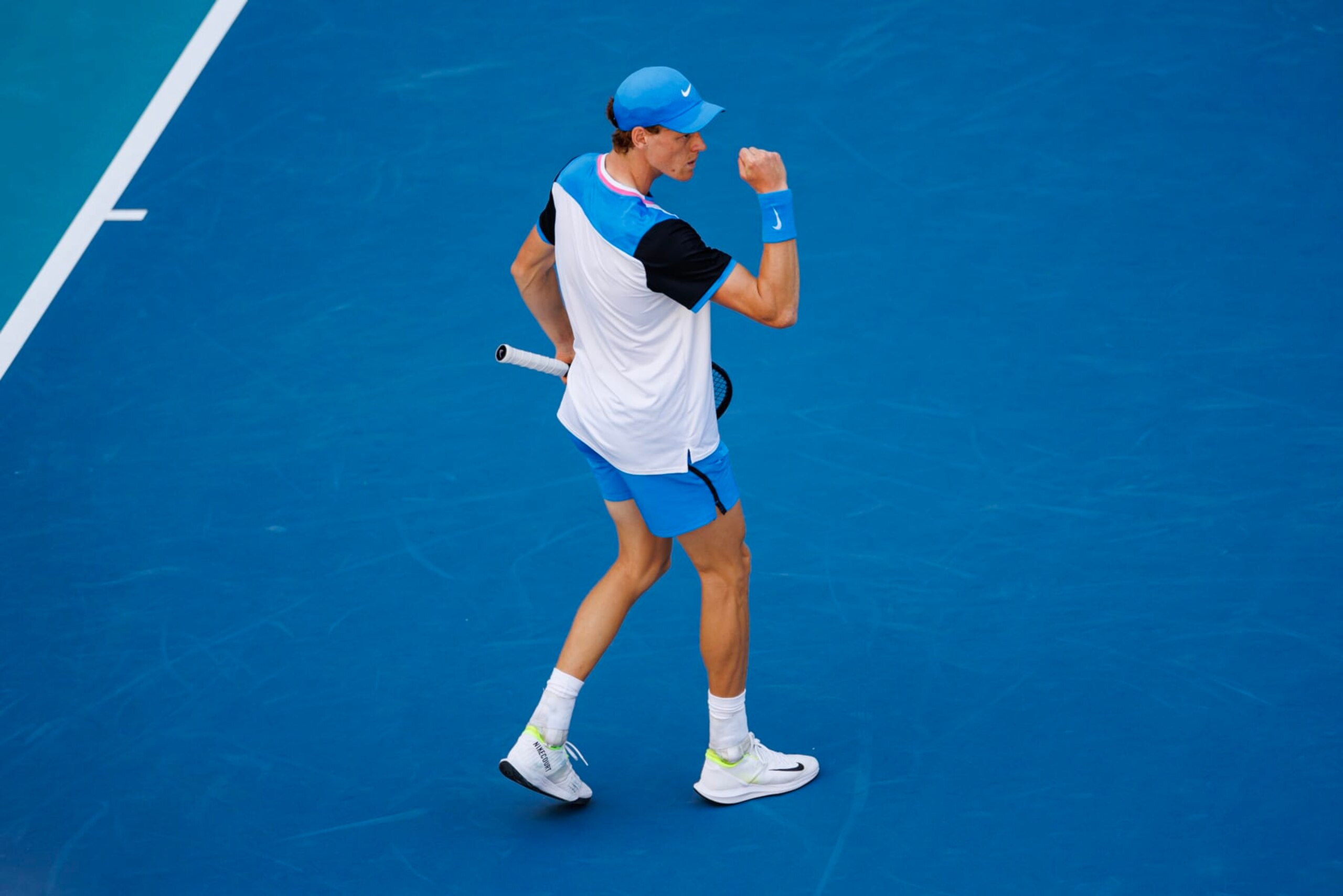 MIAMI GARDENS, FLORIDA - MARCH 31: Jannik Sinner of Italy celebrates during his match against Grigor Dimitrov of Bulgaria in the final of the Miami Open at the Hard Rock Stadium on March 31, 2024 in Miami Gardens, Florida. (Photo by Frey/TPN/Getty Images)