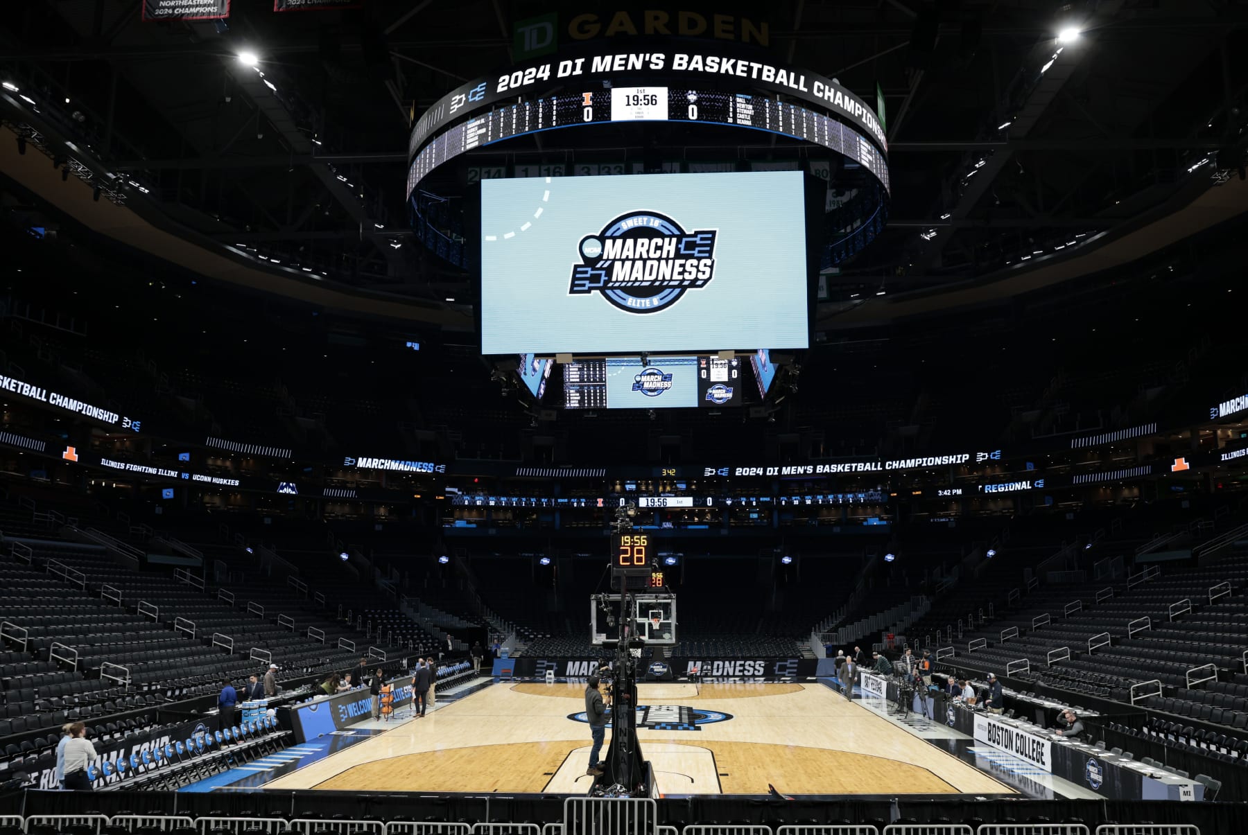 BOSTON, MA - MARCH 30: A general view looking down the court before the NCAA Elite Eight, East Regional Final between the UCONN Huskies and the Illinois Fighting Illini on March 30, 2024, at TD Garden in Boston, Massachusetts. (Photo by Fred Kfoury III/Icon Sportswire via Getty Images)